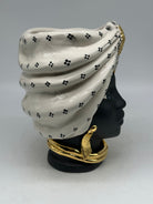 FINE SERIE - Testa di Moro Atena Donna Ceramica Caltagirone cm H.24 L.18 Artigianale Bianco Pois Nero Oro - TESTE