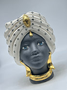 FINE SERIE - Testa di Moro Atena Donna Ceramica Caltagirone cm H.24 L.18 Artigianale Bianco Pois Nero Oro - TESTE