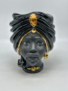 FINE SERIE - Testa di Moro Atena Uomo Ceramica Caltagirone cm H.24 L.18 Artigianale Nero Oro - Uomo - TESTE DI MORO