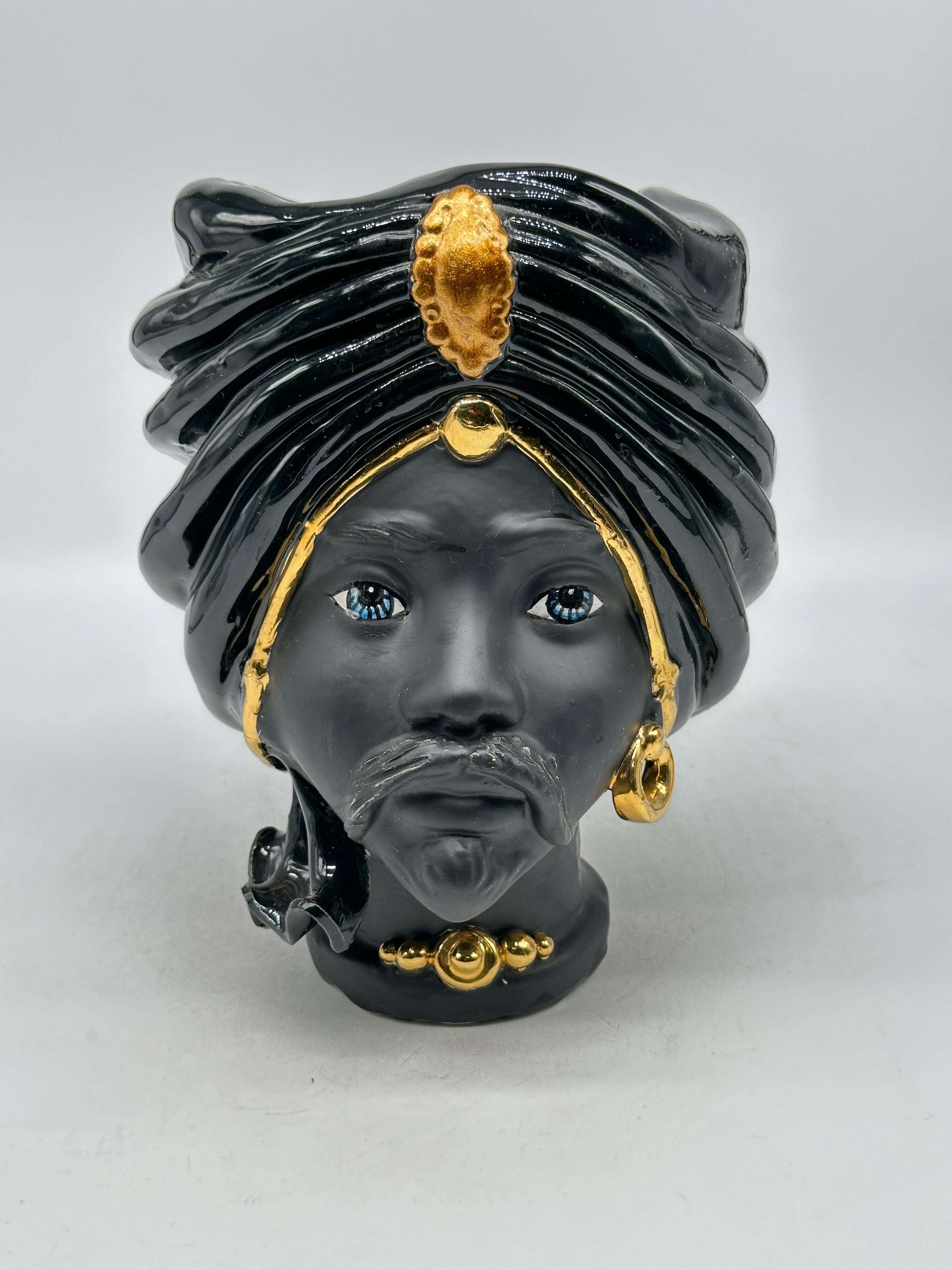 FINE SERIE - Testa di Moro Atena Uomo Ceramica Caltagirone cm H.24 L.18 Artigianale Nero Oro - Uomo - TESTE DI MORO