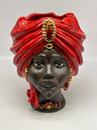 FINE SERIE - Testa di Moro Atena Uomo Ceramica Caltagirone cm H.30 L.23 Artigianale Rosso Marrone - TESTE DI MORO