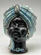 FINE SERIE - Testa di Moro Atena Uomo Ceramica Caltagirone cm H.30 L.23 Artigianale Celeste Pois Nero - TESTE DI MORO