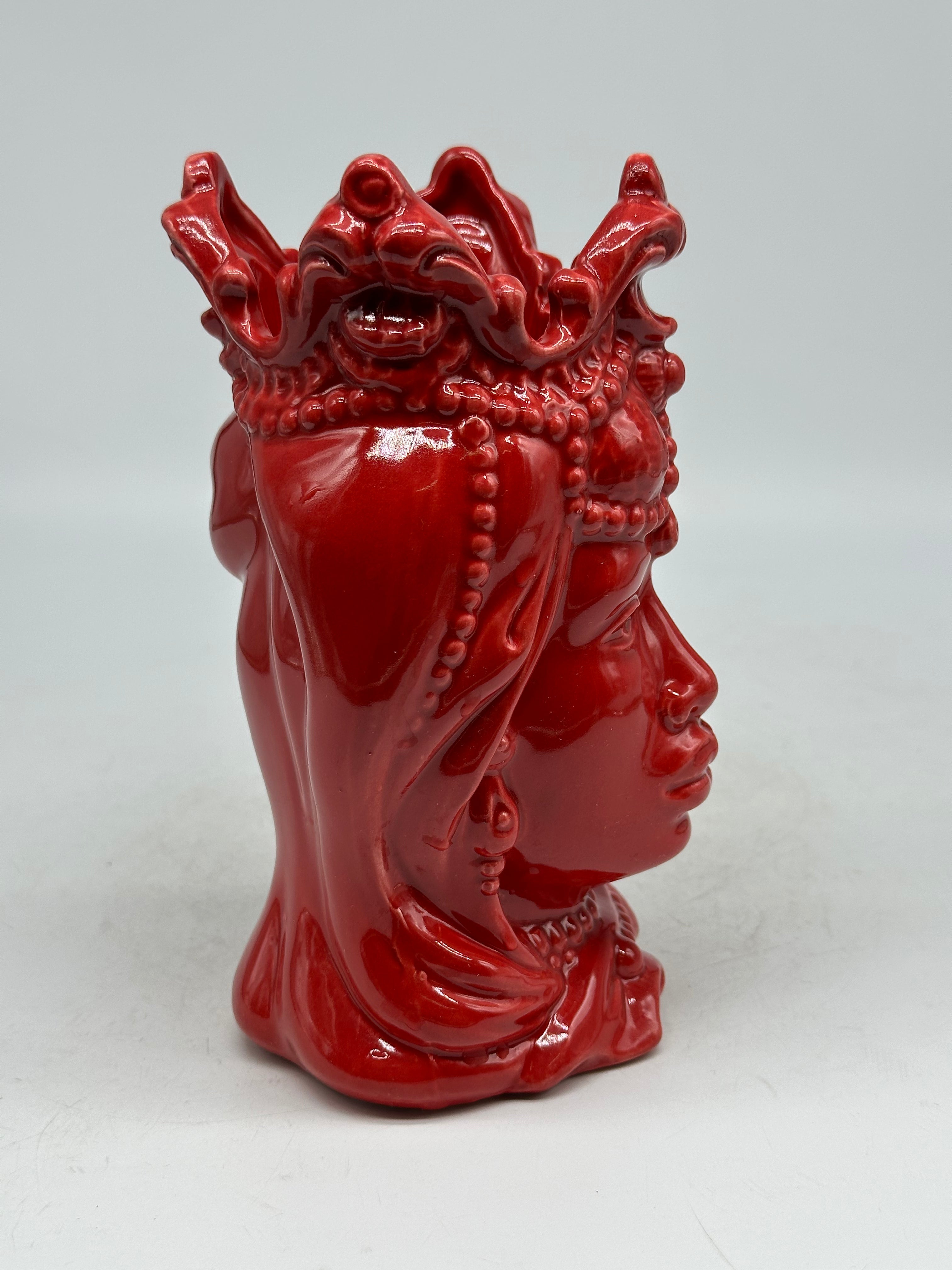 FINE SERIE - Testa di Moro Emiro Donna Ceramica Caltagirone cm H.20 Artigianale Rosso - TESTE DI MORO
