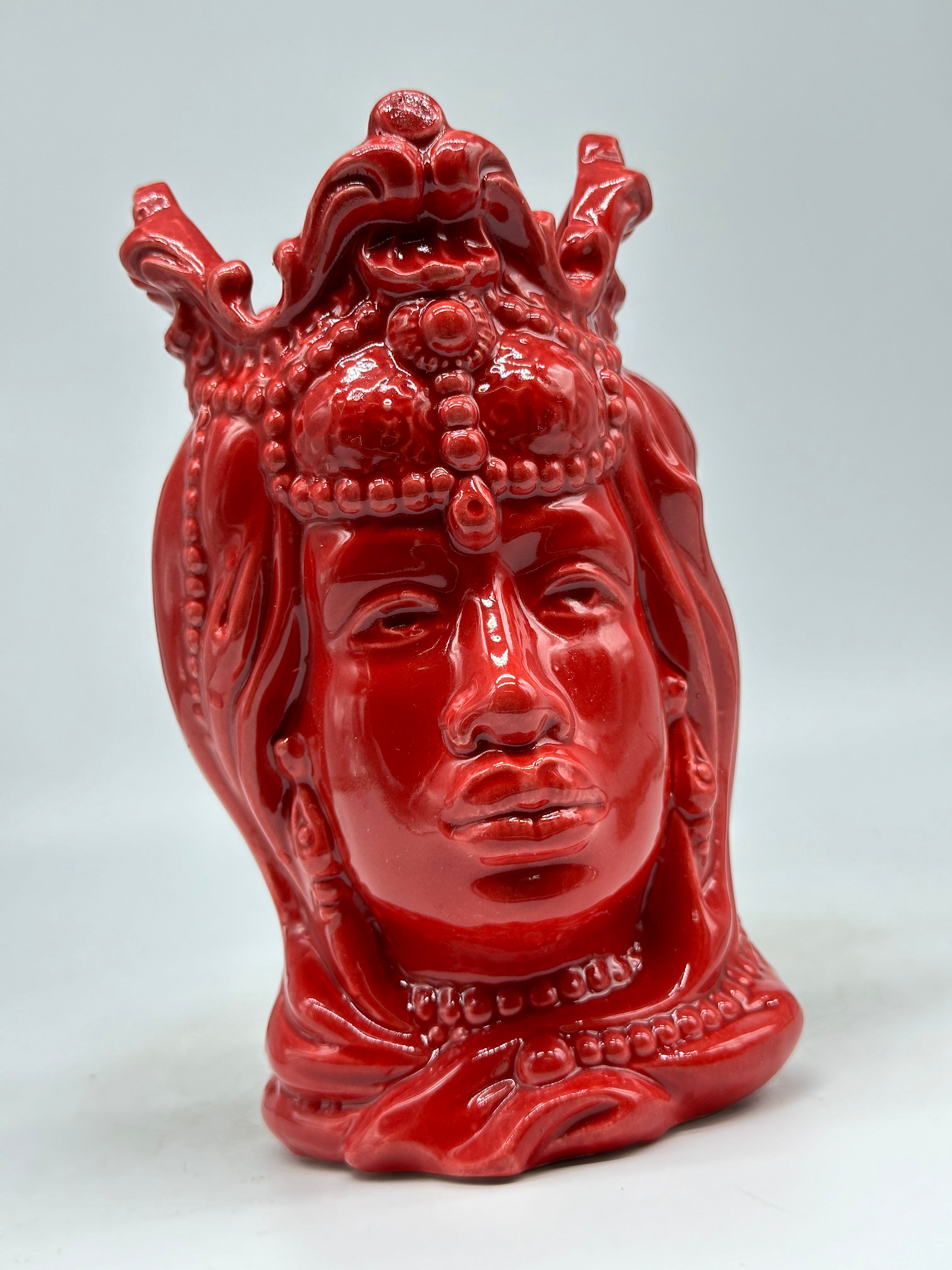 FINE SERIE - Testa di Moro Emiro Donna Ceramica Caltagirone cm H.20 Artigianale Rosso - TESTE DI MORO