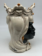 FINE SERIE - Testa di Moro Emiro Donna Ceramica Caltagirone cm H.30 L.18 Artigianale Ecru Sfere Arancio - Donna - TESTE