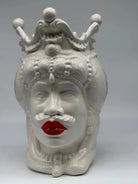 FINE SERIE - Testa di Moro Emiro Uomo Ceramica Caltagirone cm H.30 L.18 Artigianale Bianco Labbra Rosse - Uomo - TESTA