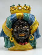 FINE SERIE - Testa di Moro FAT Ceramica Caltagirone cm H.36 L.30 Artigianale Giallo Verde Blu - TESTE DI MORO