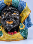 FINE SERIE - Testa di Moro FAT Ceramica Caltagirone cm H.36 L.30 Artigianale Giallo Verde Blu - TESTE DI MORO