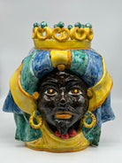 FINE SERIE - Testa di Moro FAT Ceramica Caltagirone cm H.36 L.30 Artigianale Giallo Verde Blu - TESTE DI MORO