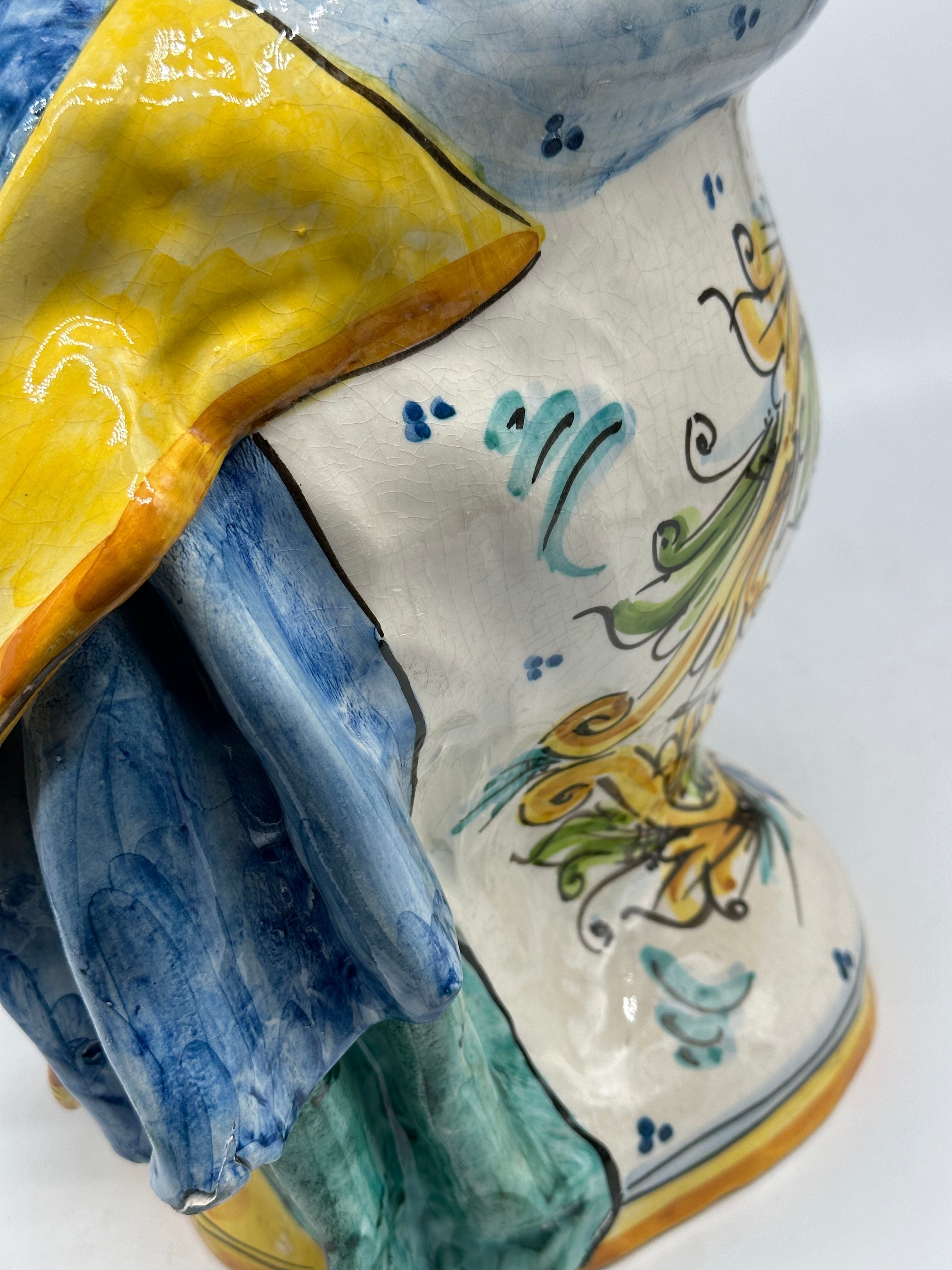 FINE SERIE - Testa di Moro FAT Ceramica Caltagirone cm H.36 L.30 Artigianale Giallo Verde Blu - TESTE DI MORO