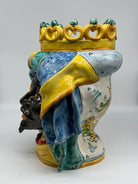 FINE SERIE - Testa di Moro FAT Ceramica Caltagirone cm H.36 L.30 Artigianale Giallo Verde Blu - TESTE DI MORO