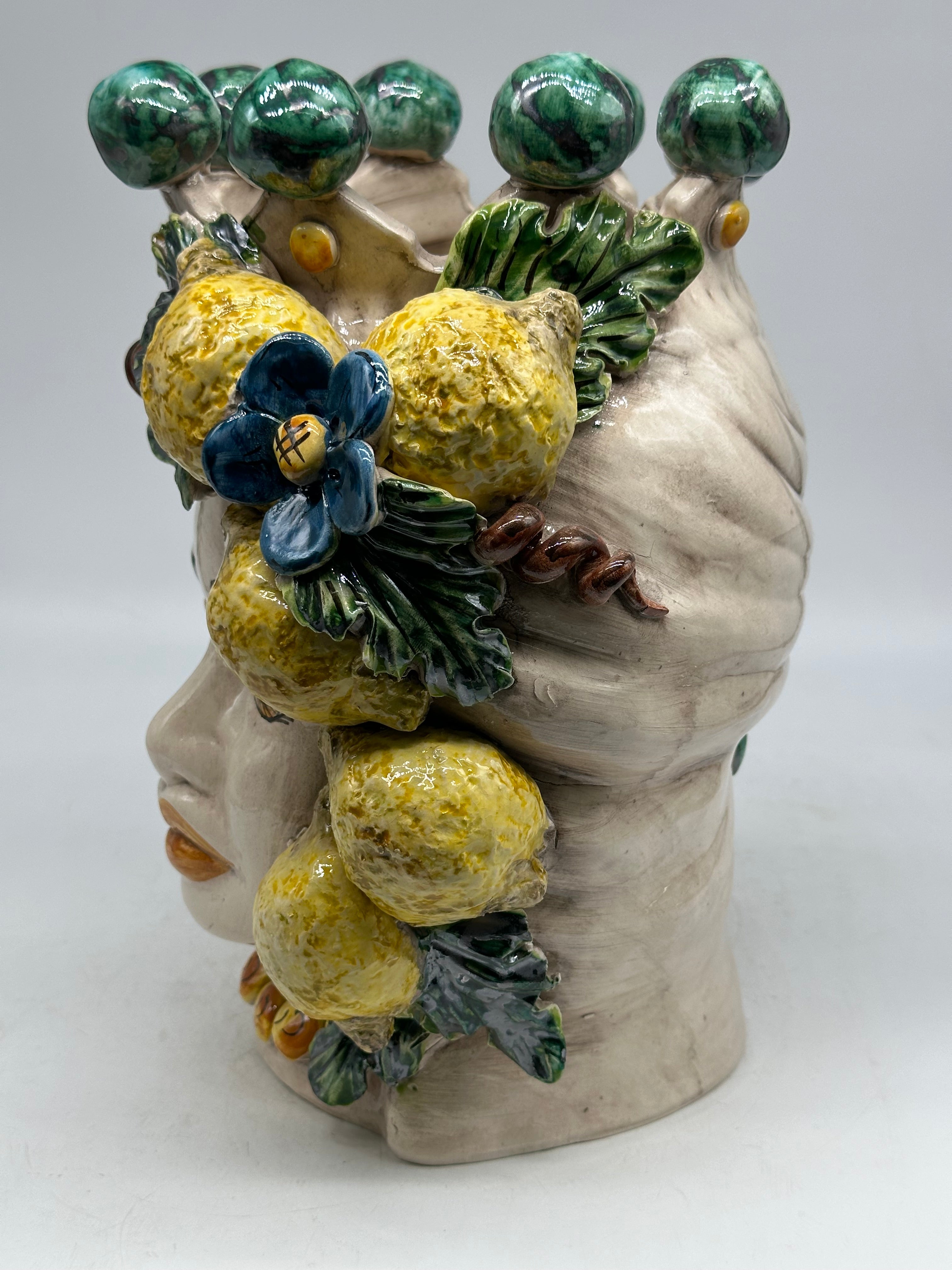 FINE SERIE - Testa di Moro Limoni Donna Ceramica Caltagirone cm H.30 L.23 Artigianale - TESTE DI MORO