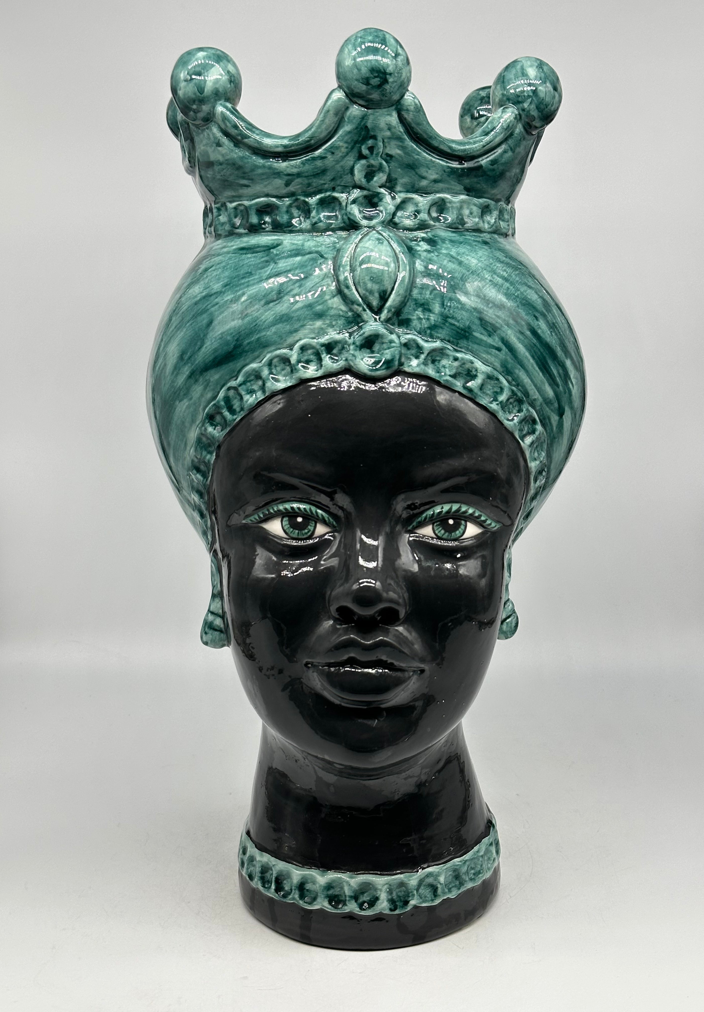 FINE SERIE - Testa di Moro Luis Ceramica Caltagirone cm H.44 L.23 Artigianale Turbante Verde Antico DONNA - Donna