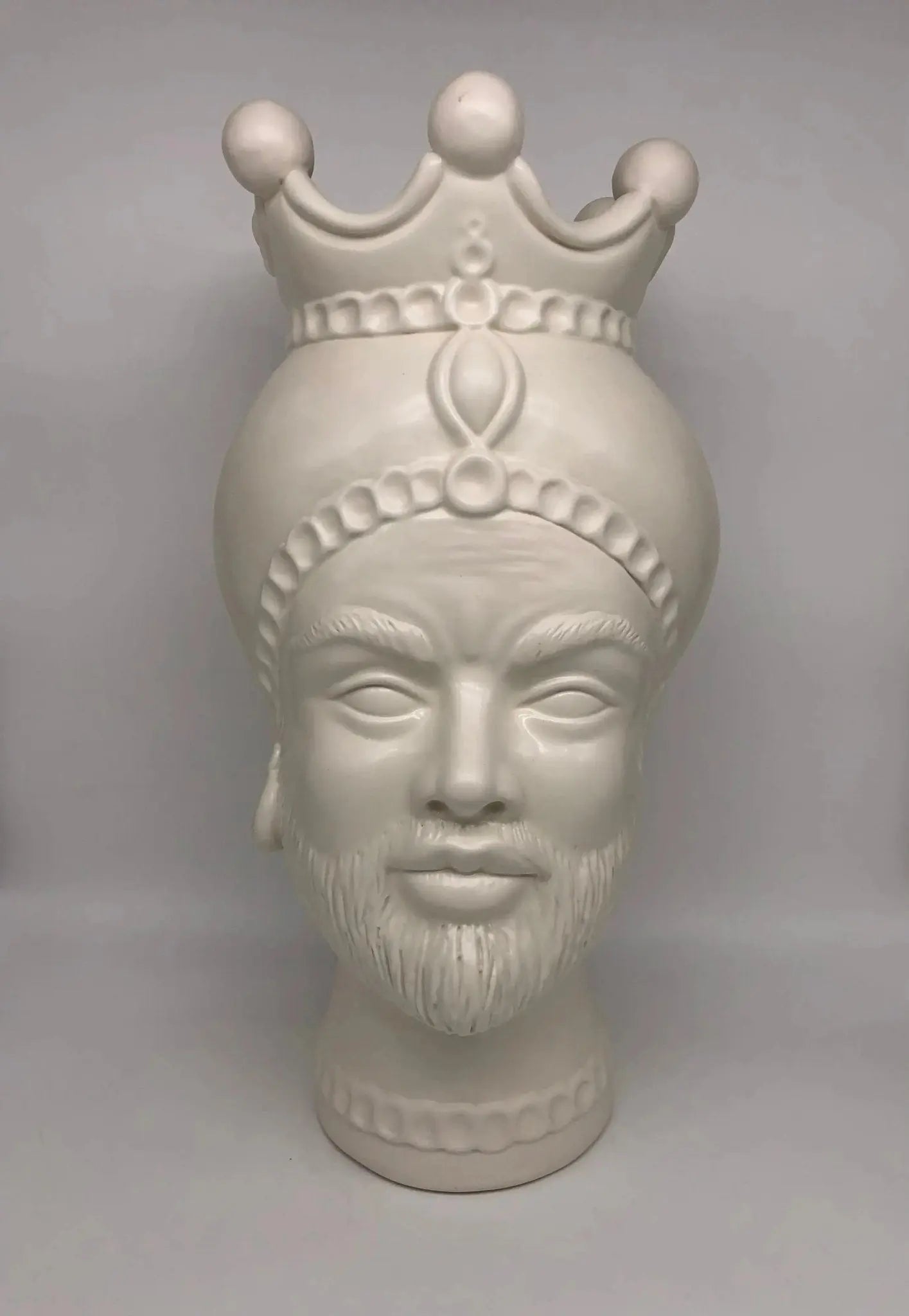 FINE SERIE - Testa di Moro Luis Uomo Ceramica Caltagirone cm H.44 L.23 Artigianale Turbante Liscio Bianco Opaco - Uomo