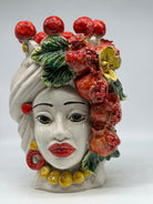 FINE SERIE - Testa di Moro Melograni Donna Ceramica Caltagirone cm H.30 L.23 Artigianale - TESTE DI MORO