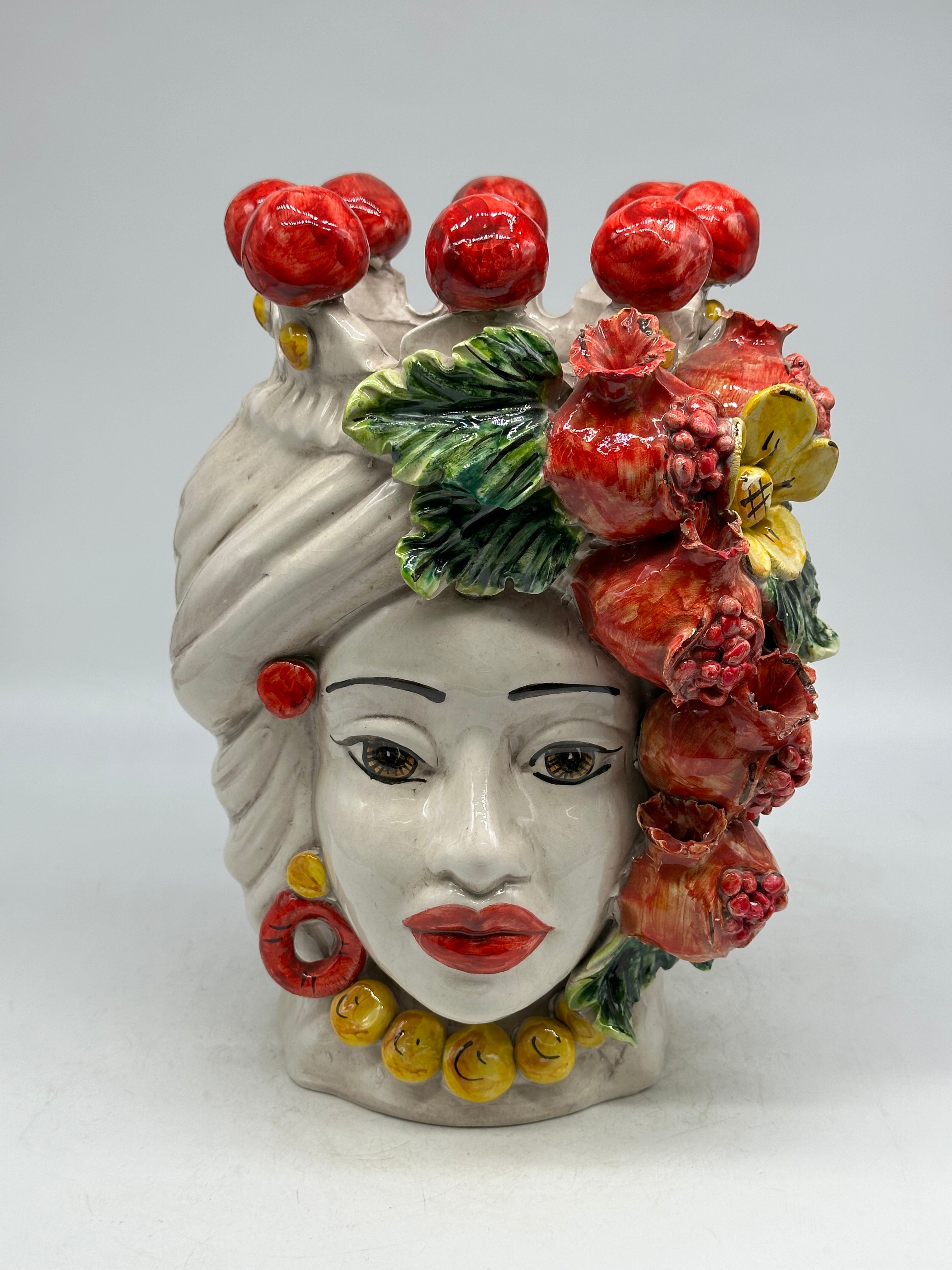 FINE SERIE - Testa di Moro Melograni Donna Ceramica Caltagirone cm H.30 L.23 Artigianale - TESTE DI MORO