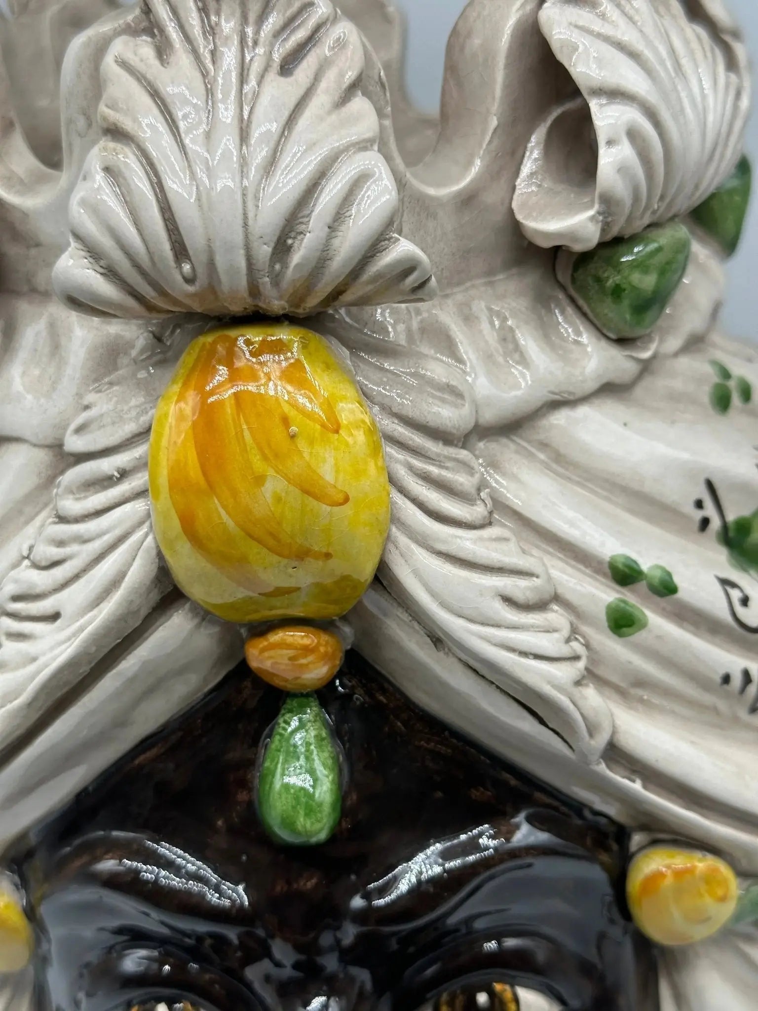 FINE SERIE - Testa di Moro Seicento Ceramica Caltagirone cm H.40 L.26 Artigianale Giallo Verde - Uomo - TESTA DI MORO