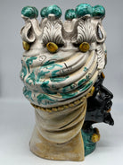 FINE SERIE - Testa di Moro Seicento Ceramica Caltagirone cm H.40 L.26 Artigianale Verde Ocra - Uomo - TESTE DI MORO