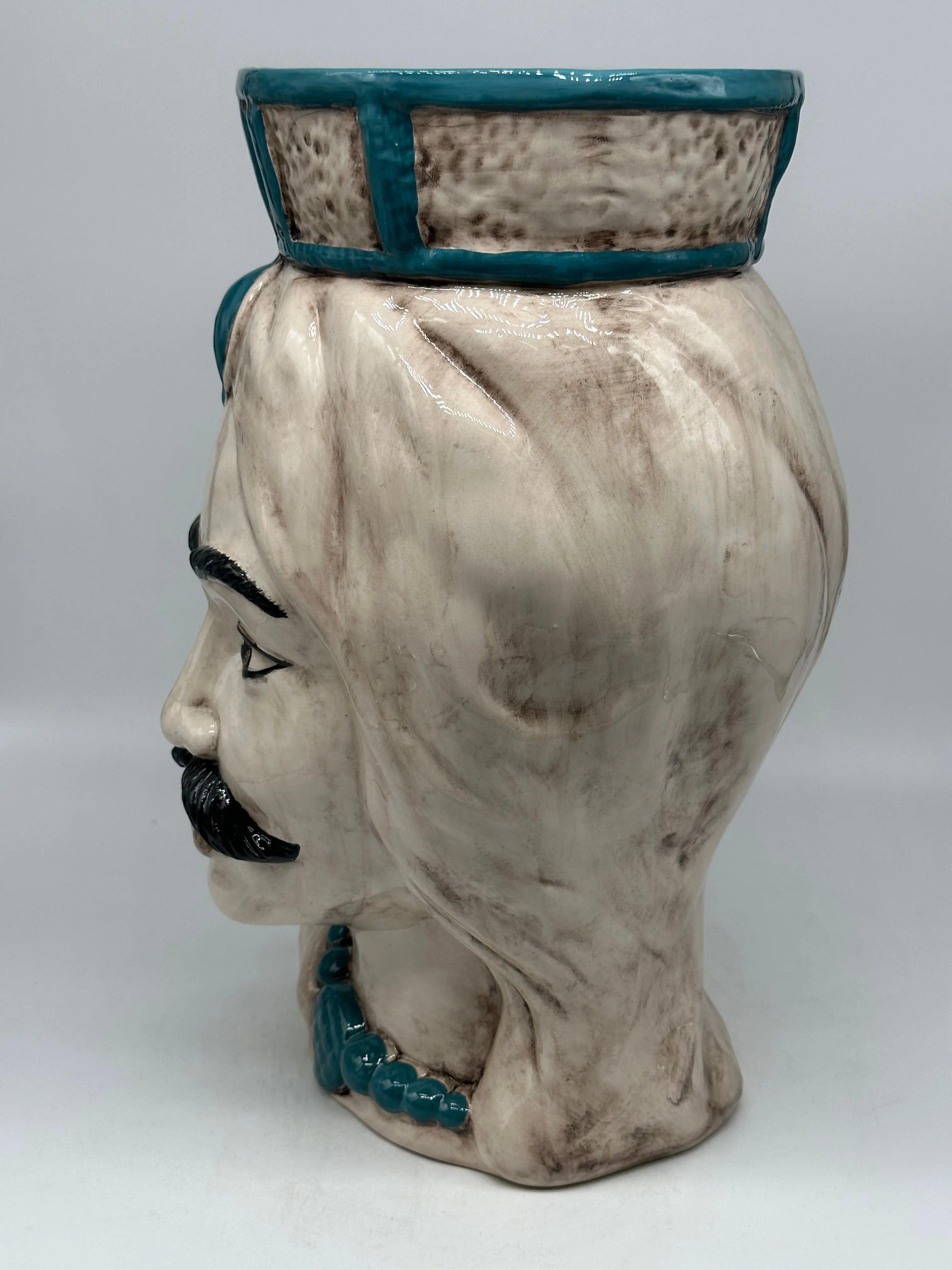 FINE SERIE - Testa di Moro Uomo Corona Retta Ceramica Caltagirone cm H.38 L.24 Artigianale dettagli Verde DD CERAMICHE SICILIANE