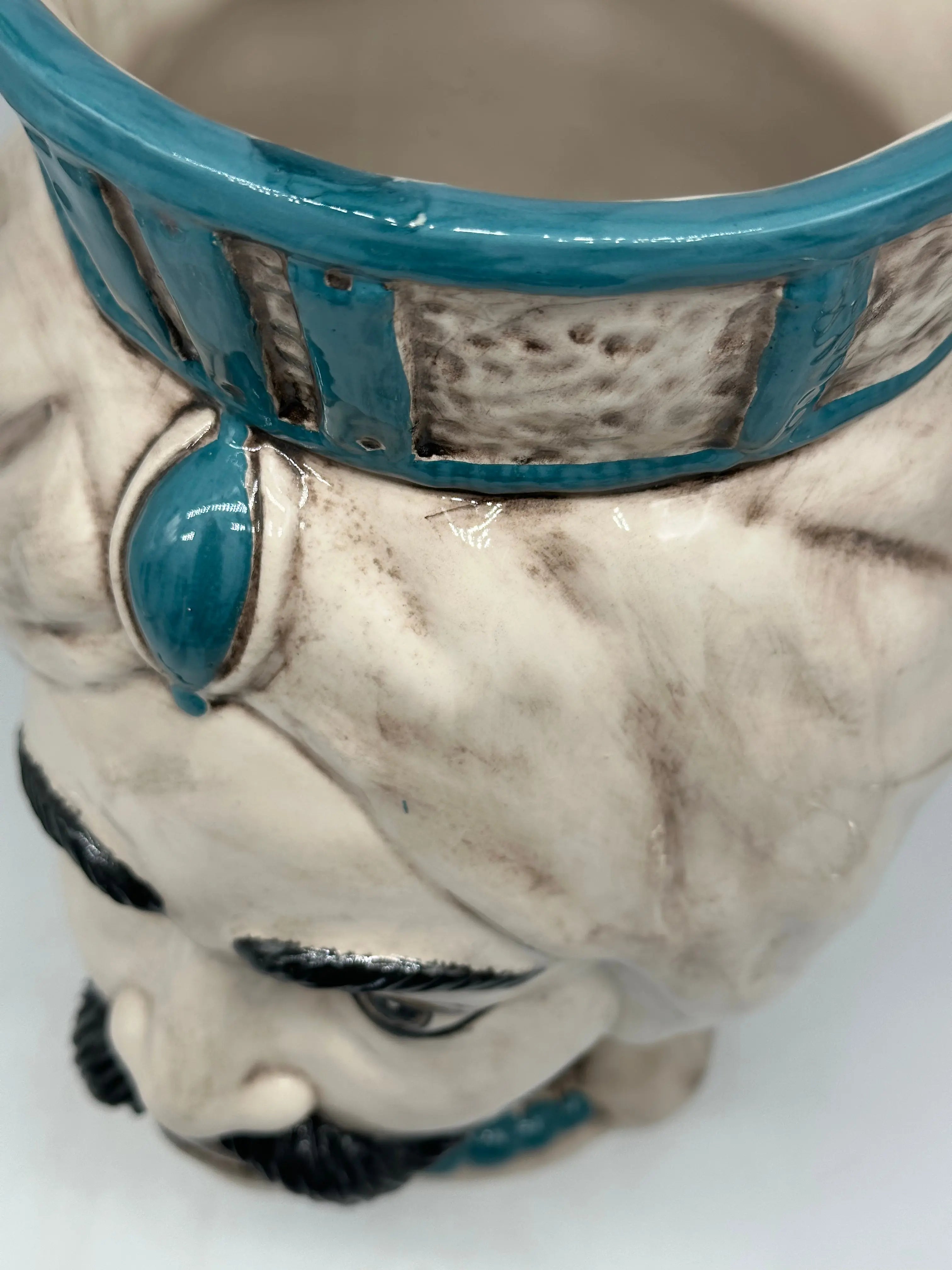 FINE SERIE - Testa di Moro Uomo Corona Retta Ceramica Caltagirone cm H.38 L.24 Artigianale dettagli Verde DD CERAMICHE SICILIANE