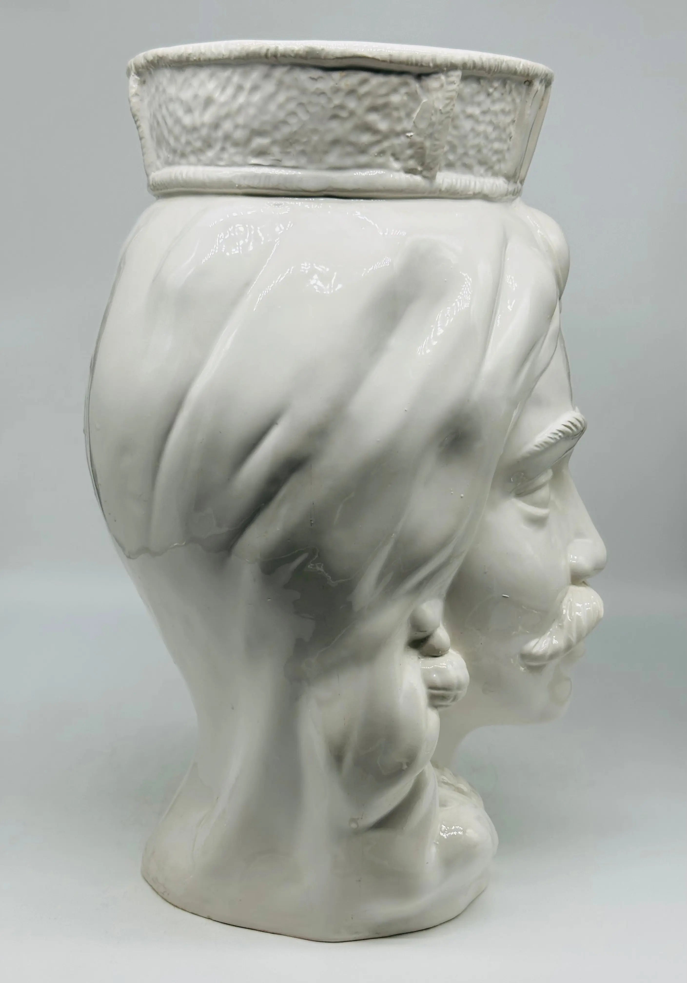 FINE SERIE - Testa di Moro Uomo Corona Retta Ceramica Caltagirone cm H.38 L.24 Artigianale Bianco DD CERAMICHE SICILIANE