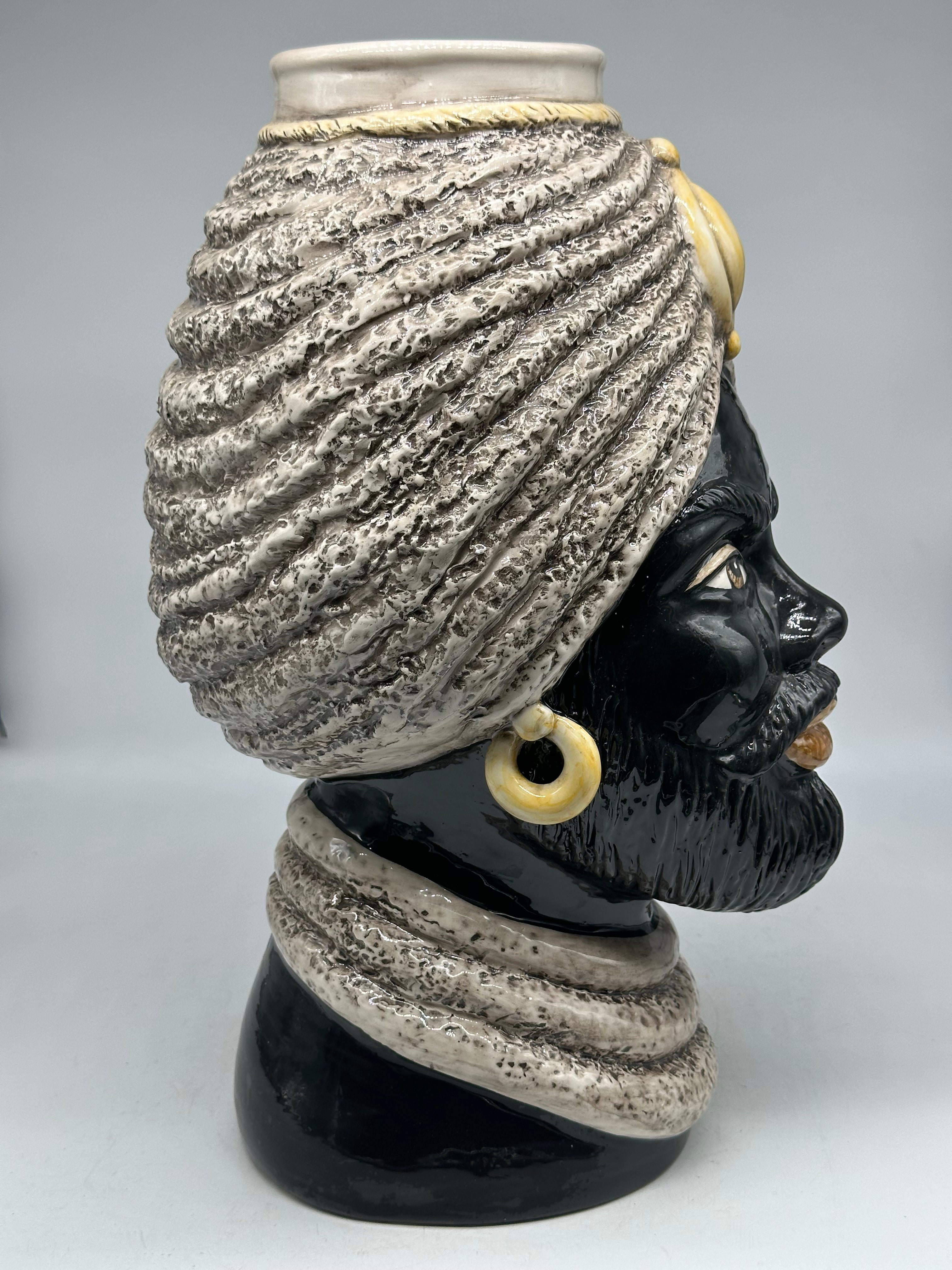 FINE SERIE - Testa di Moro Uomo Demetra Ceramica Caltagirone cm H.40 L.22 Artigianale Écru Giallo - Uomo - TESTE DI MORO