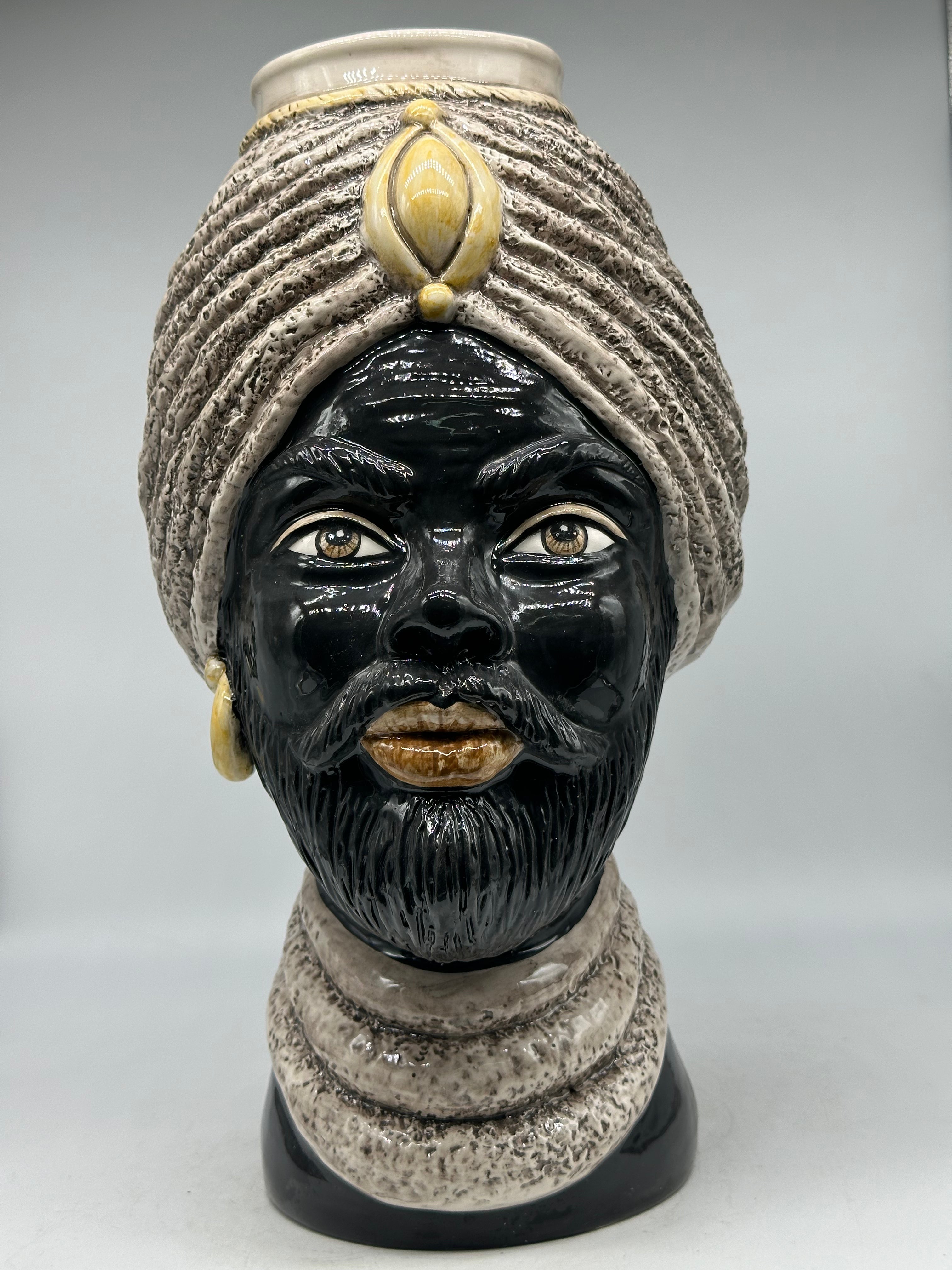 FINE SERIE - Testa di Moro Uomo Demetra Ceramica Caltagirone cm H.40 L.22 Artigianale Écru Giallo - Uomo - TESTE DI MORO