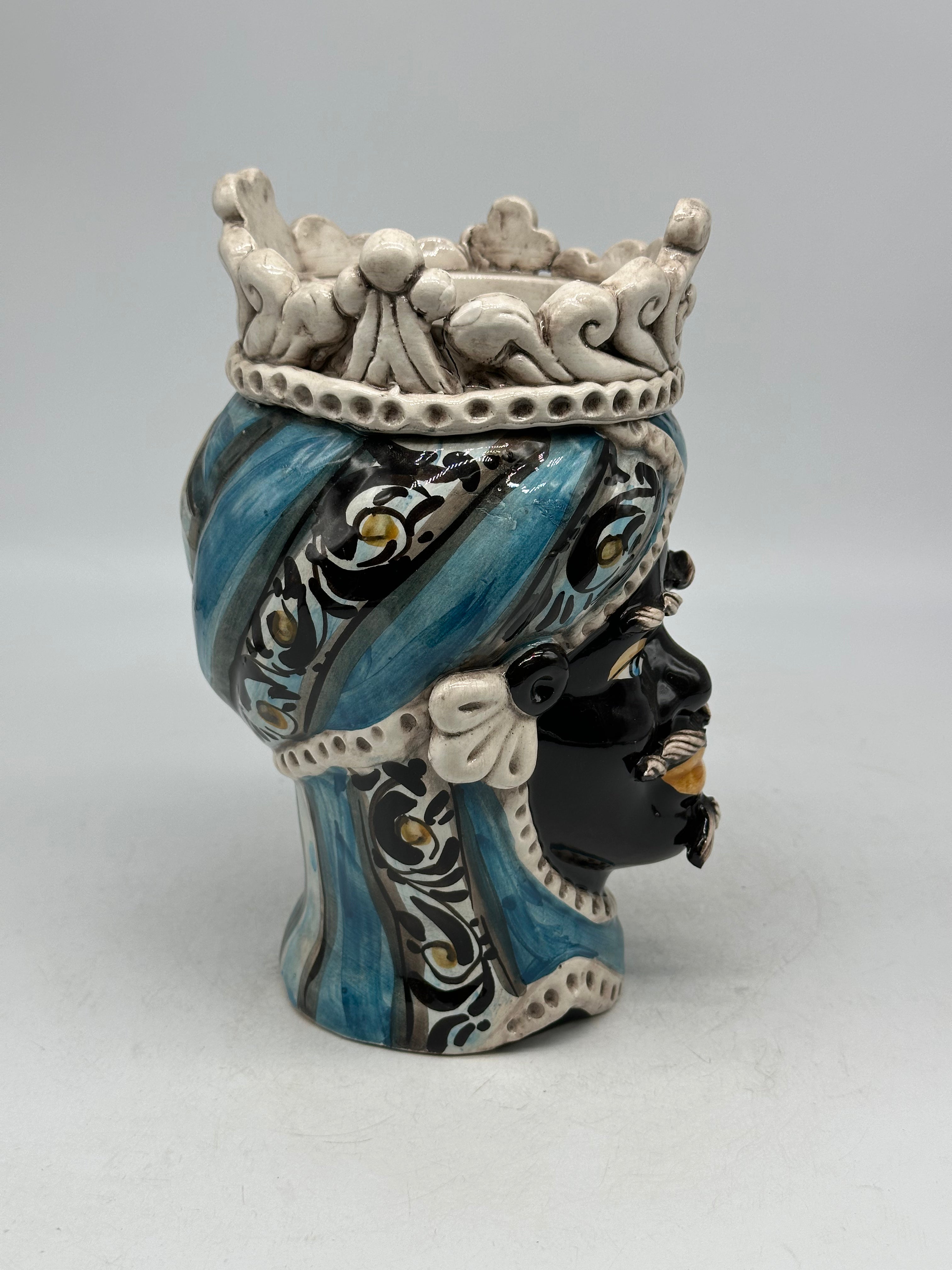 FINE SERIE - Testa di Moro Uomo Moresca Ceramica Caltagirone cm H.22 L.13 Artigianale Decorazione 2020 Blu - Moro