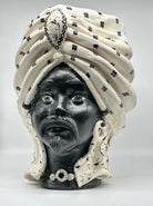 FINE SERIE - Teste di Moro Atena V.1 Ceramica Caltagirone cm H.40 L.28 Artigianale Bianco Pois Nero Opaco - TESTE