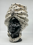 FINE SERIE - Teste di Moro Atena V.1 Ceramica Caltagirone cm H.40 L.28 Artigianale Bianco Pois Nero Opaco - TESTE