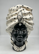 FINE SERIE - Teste di Moro Atena V.1 Ceramica Caltagirone cm H.40 L.28 Artigianale Bianco Pois Nero Opaco - Donna