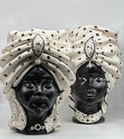 FINE SERIE - Teste di Moro Atena V.1 Ceramica Caltagirone cm H.40 L.28 Artigianale Bianco Pois Nero Opaco - TESTE