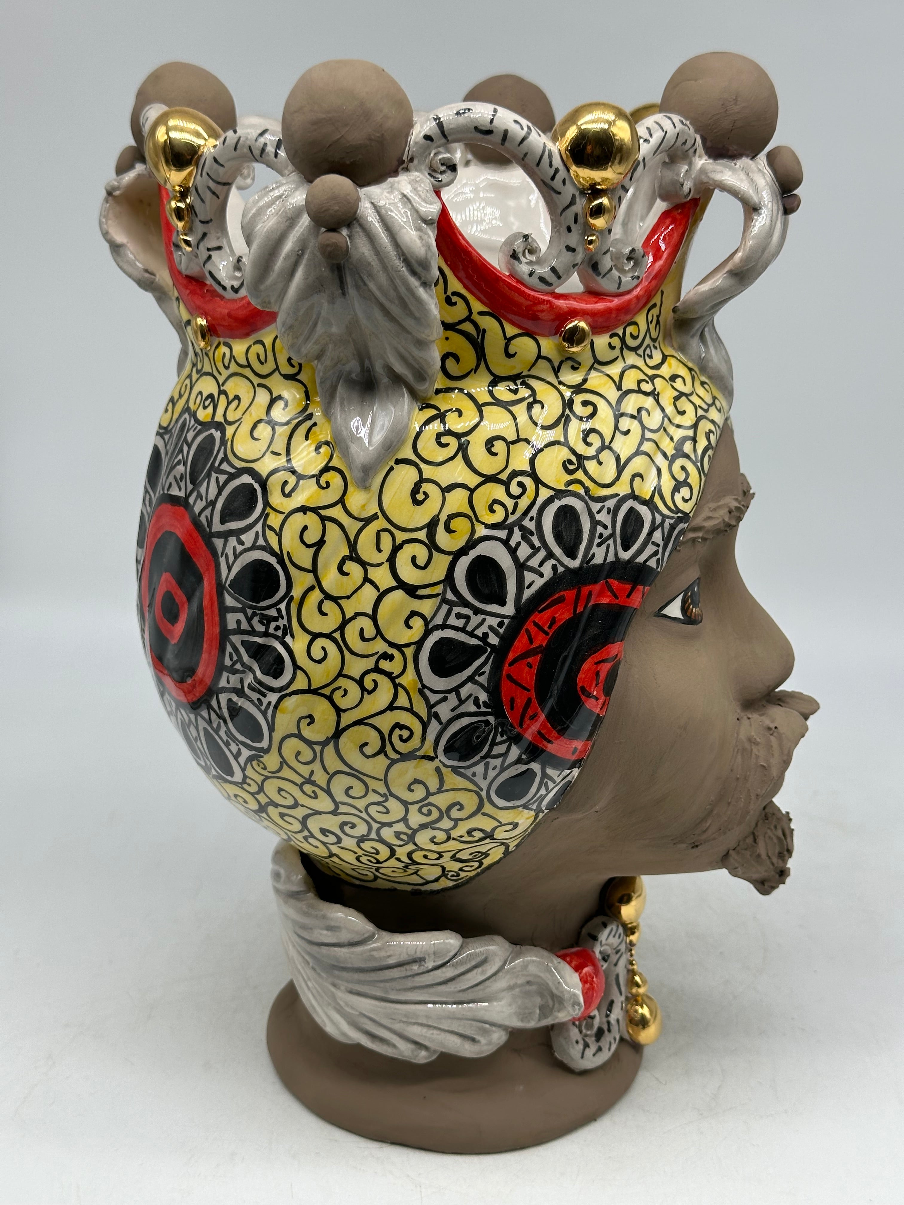 FINE SERIE - Teste di Moro Diana Ceramica Caltagirone cm H.30 L.20 Artigianale Écru Oro Sfere Fango - TESTE DI MORO