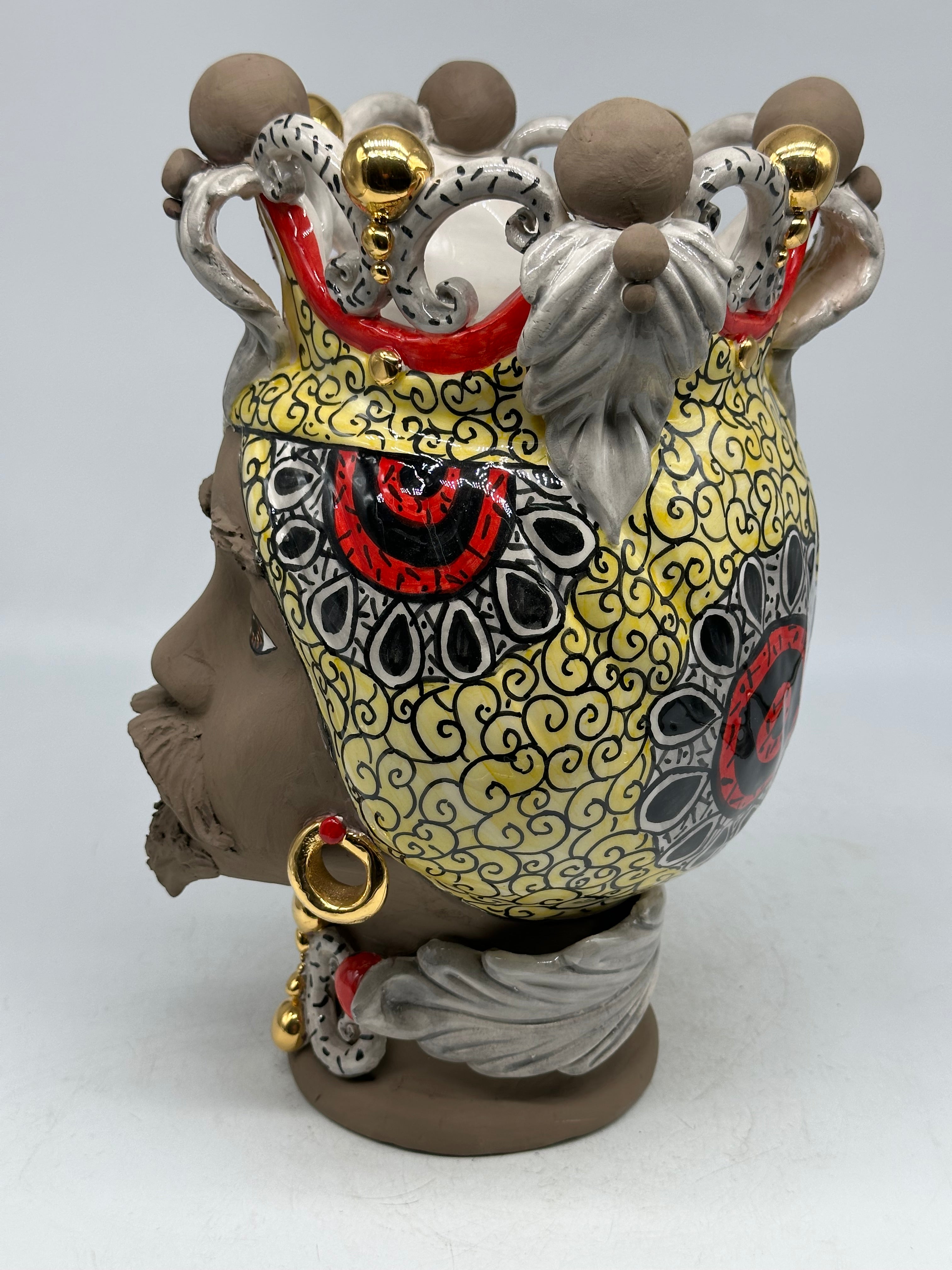 FINE SERIE - Teste di Moro Diana Ceramica Caltagirone cm H.30 L.20 Artigianale Écru Oro Sfere Fango - TESTE DI MORO