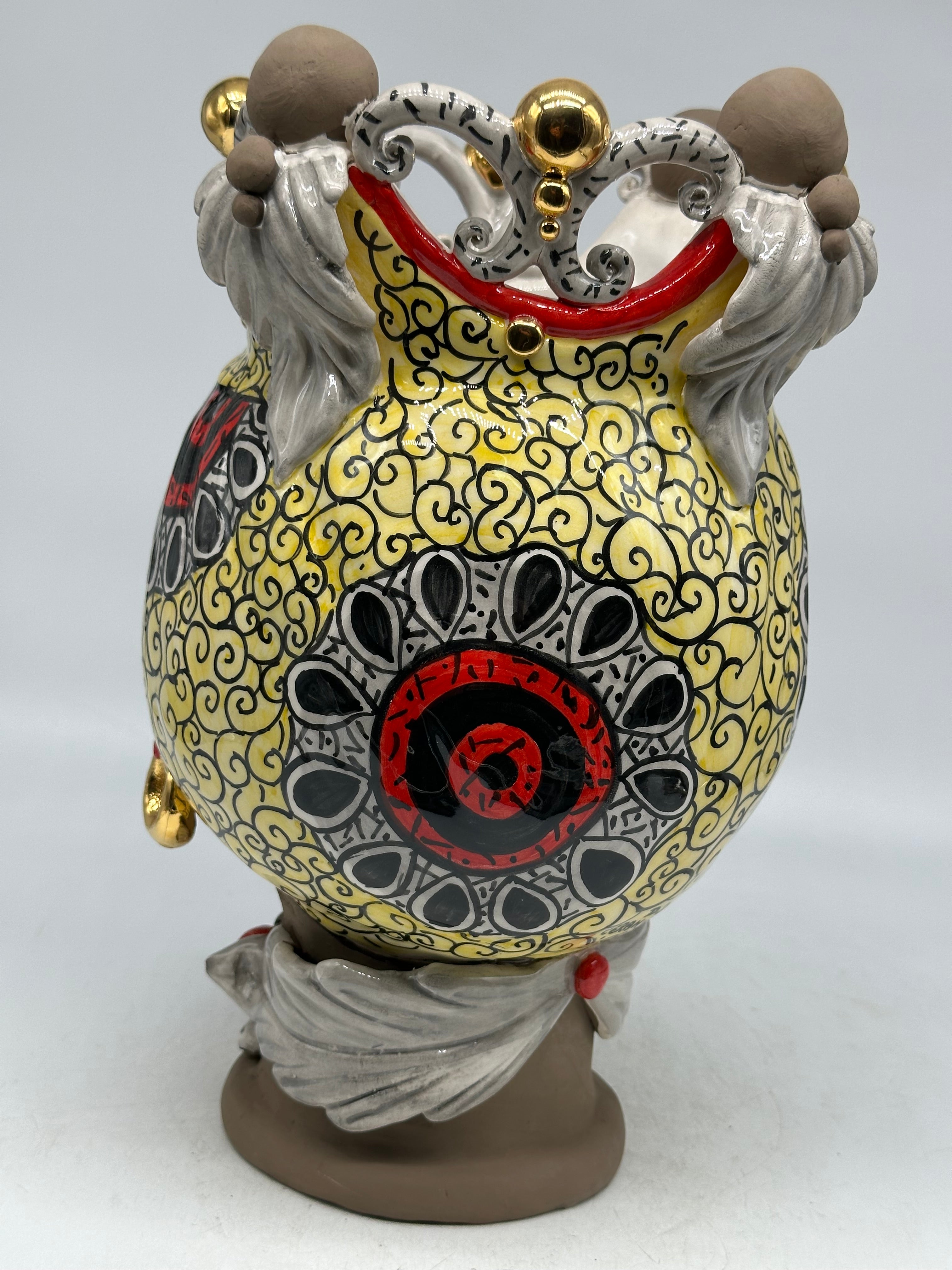 FINE SERIE - Teste di Moro Diana Ceramica Caltagirone cm H.30 L.20 Artigianale Écru Oro Sfere Fango - TESTE DI MORO