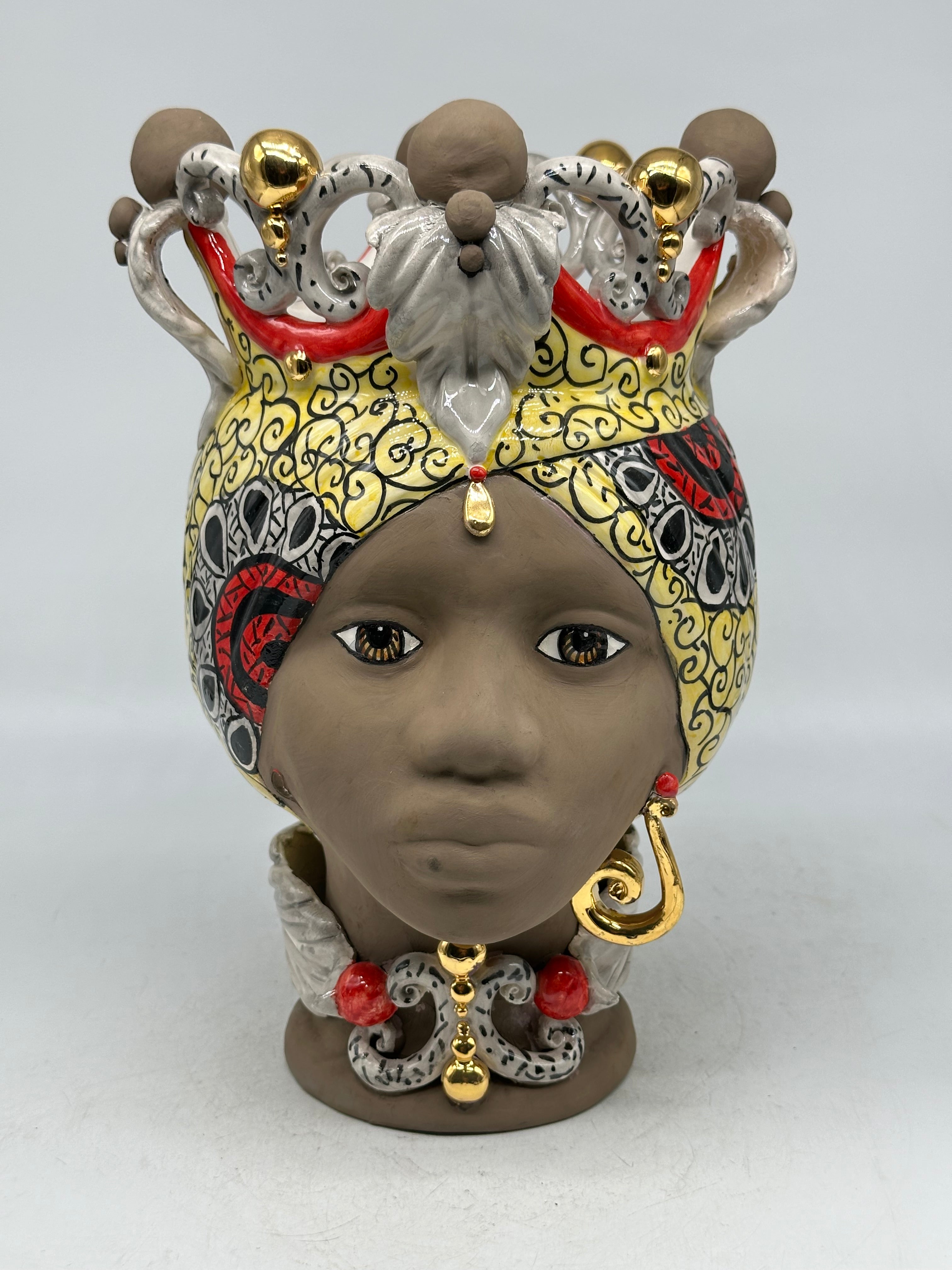 FINE SERIE - Teste di Moro Diana Ceramica Caltagirone cm H.30 L.20 Artigianale Écru Oro Sfere Fango - Donna - TESTE