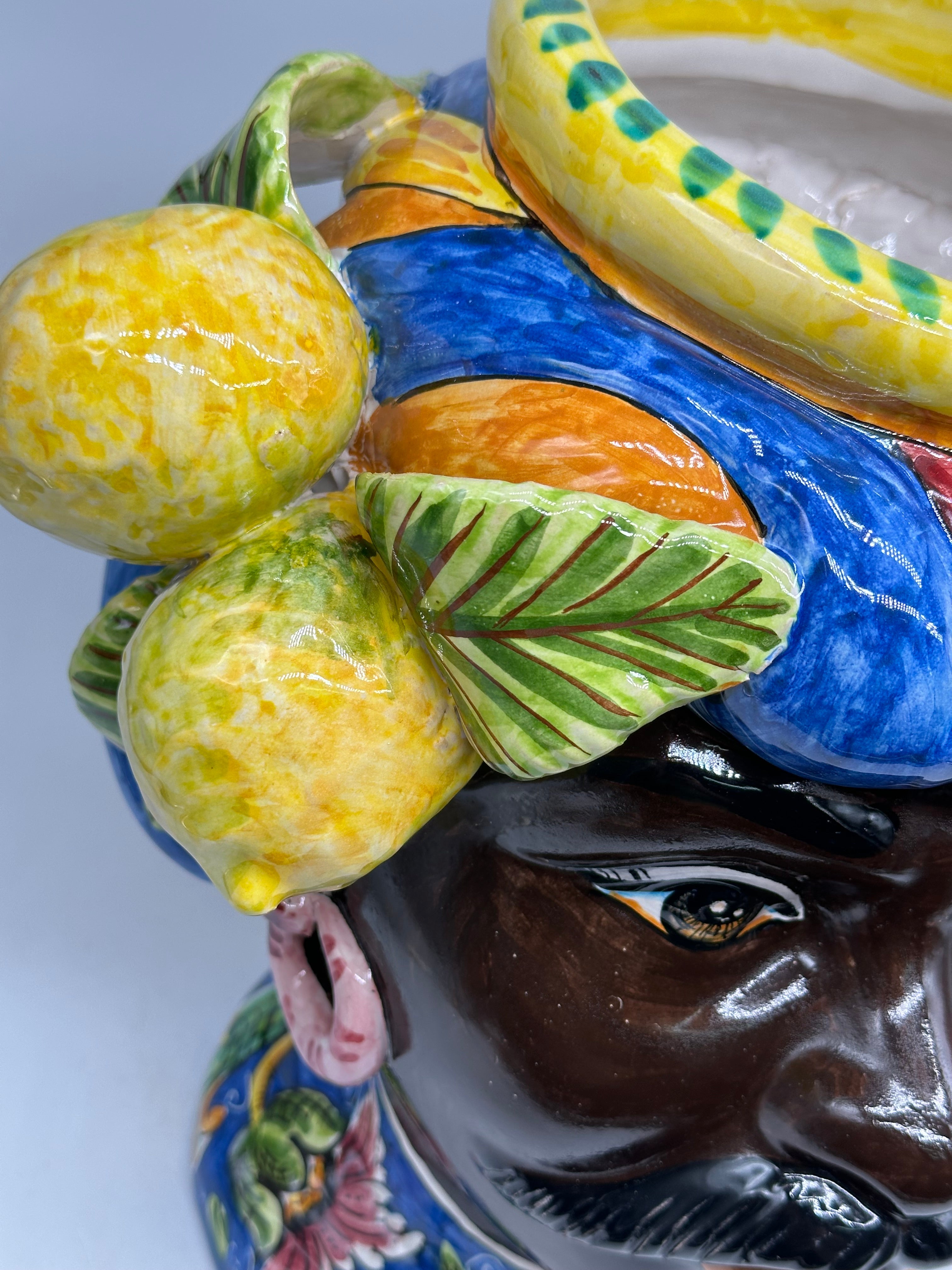 FINE SERIE - Teste di Moro Evergreen Ceramica Caltagirone cm H.36 L.35 Artigianale - TESTE DI MORO