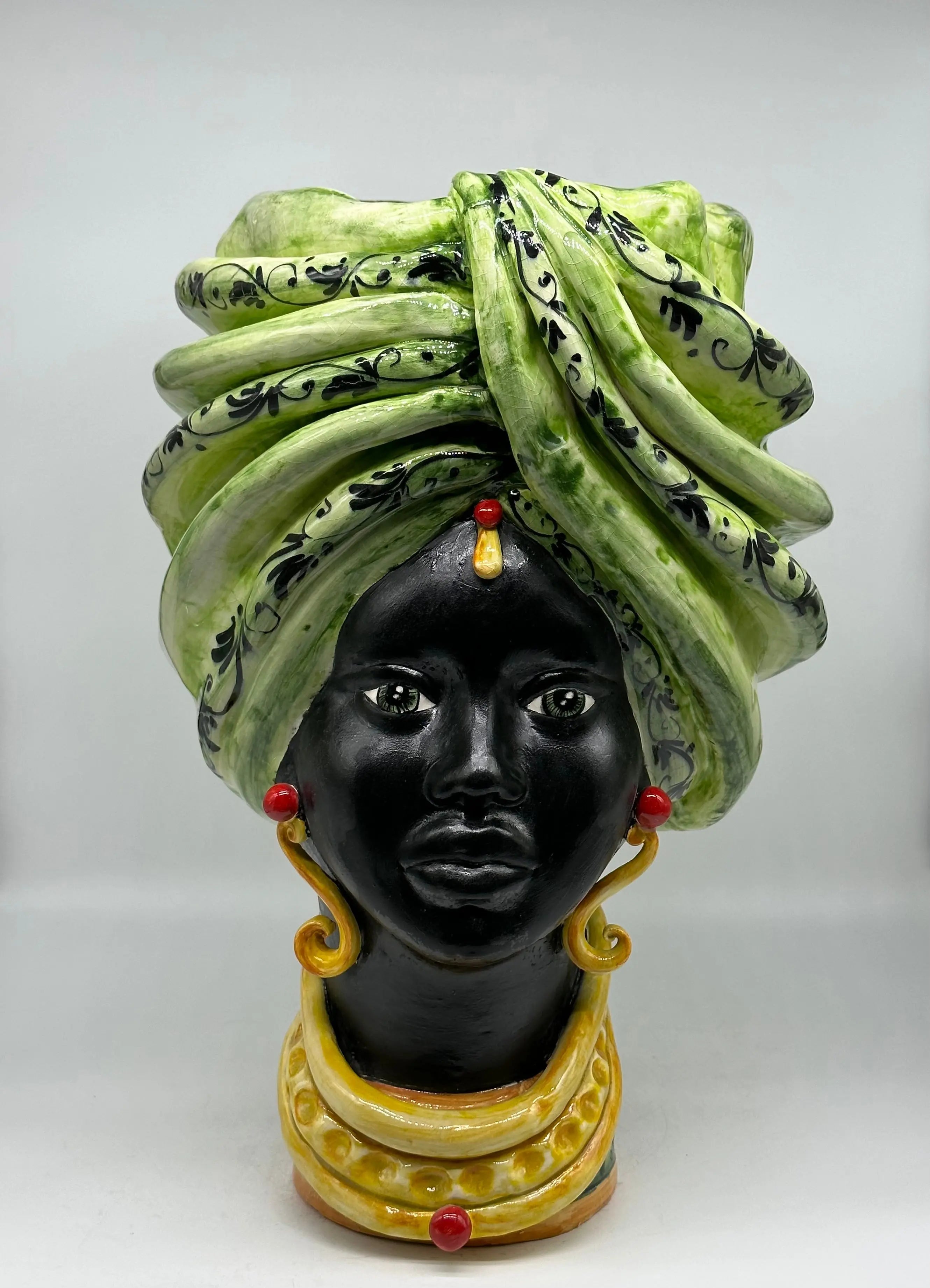FINE SERIE - Teste di Moro Zeus Ceramica Caltagirone cm H.45 L.28 Artigianale Verde Nero DD CERAMICHE SICILIANE