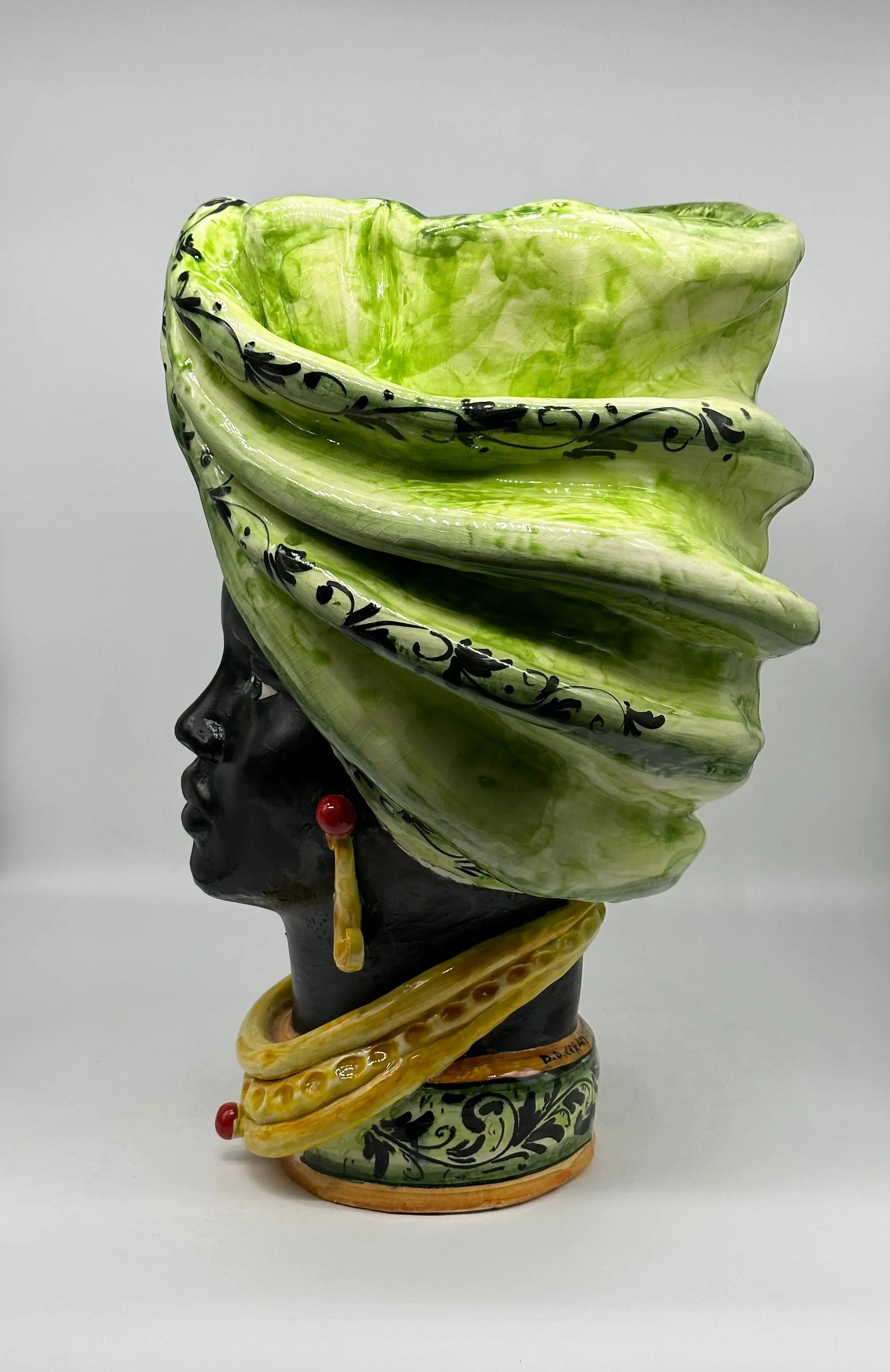 FINE SERIE - Teste di Moro Zeus Ceramica Caltagirone cm H.45 L.28 Artigianale Verde Nero DD CERAMICHE SICILIANE