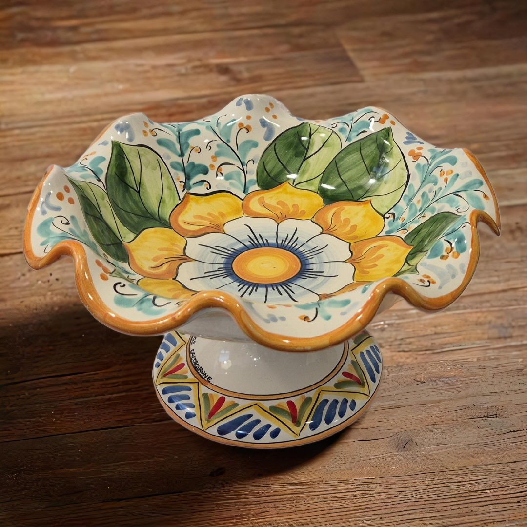 Fruttiera con Alzata Centrotavola Ceramica Caltagirone cm H.15 L.30 Artigianale - MADE IN SICILY