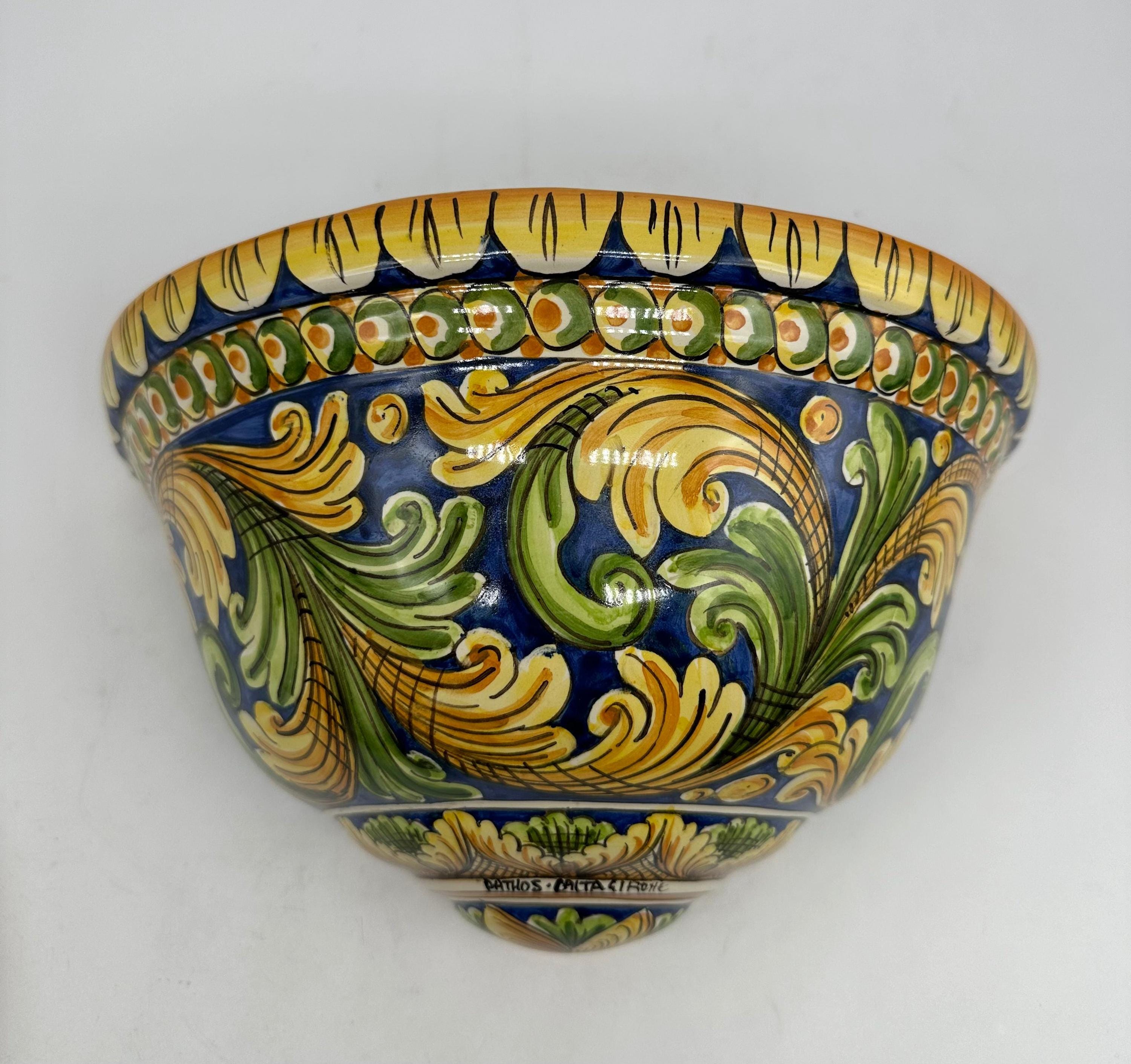 Gerla Fioriera da Muro cm H.28 L.15 Ceramica Caltagirone decorata a mano V.2