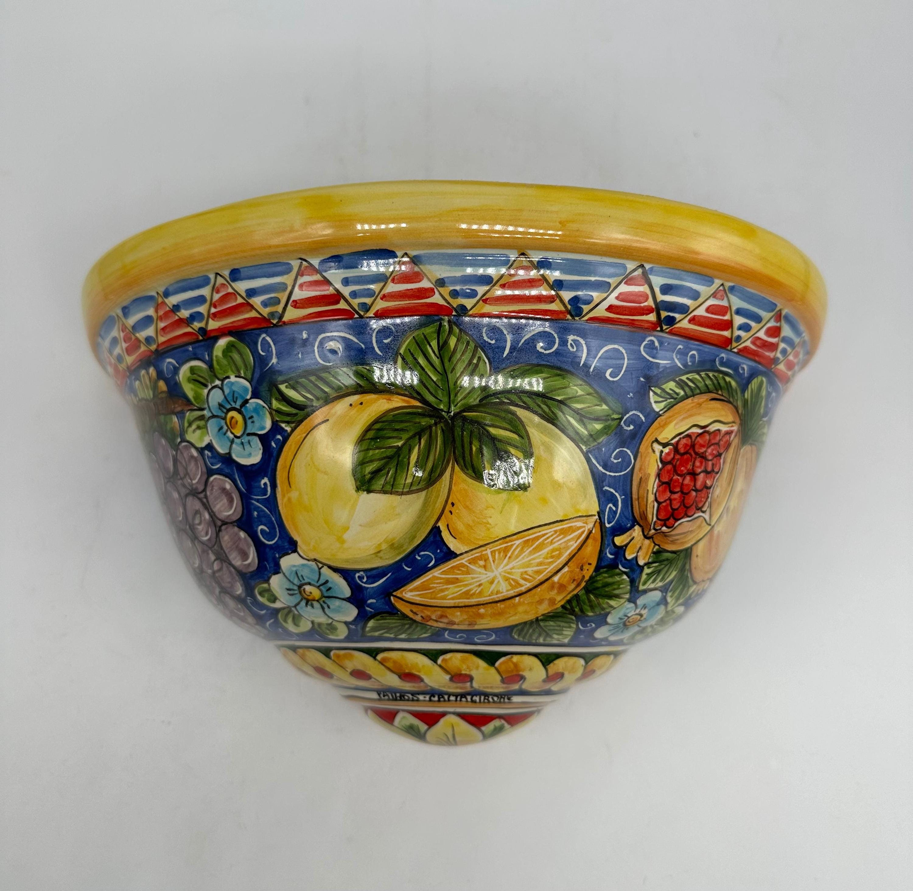 Gerla Fioriera da Muro cm H.28 L.15 Ceramica Caltagirone decorata a mano V.1