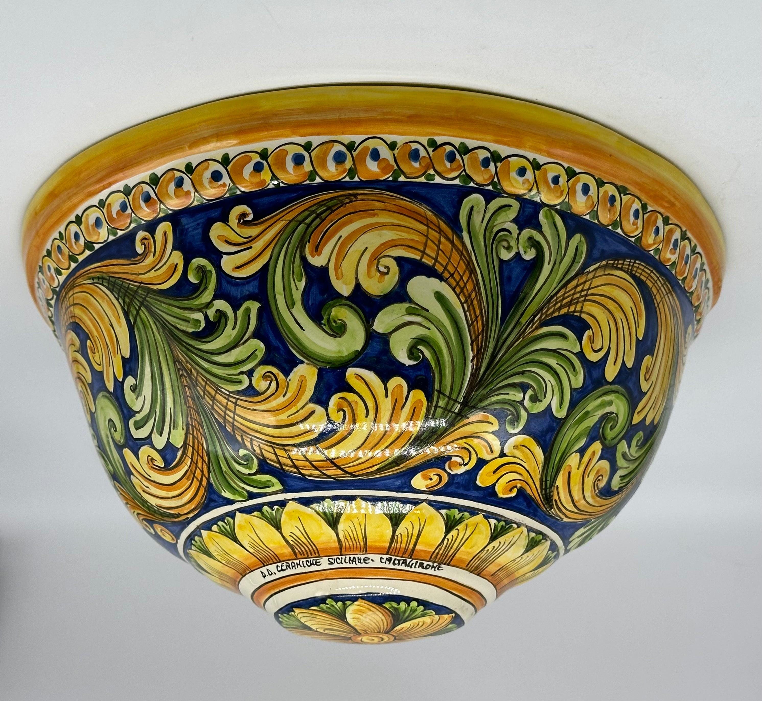 Gerla Fioriera da Muro cm H.32 L.20 Ceramica Caltagirone decorata a mano V.3