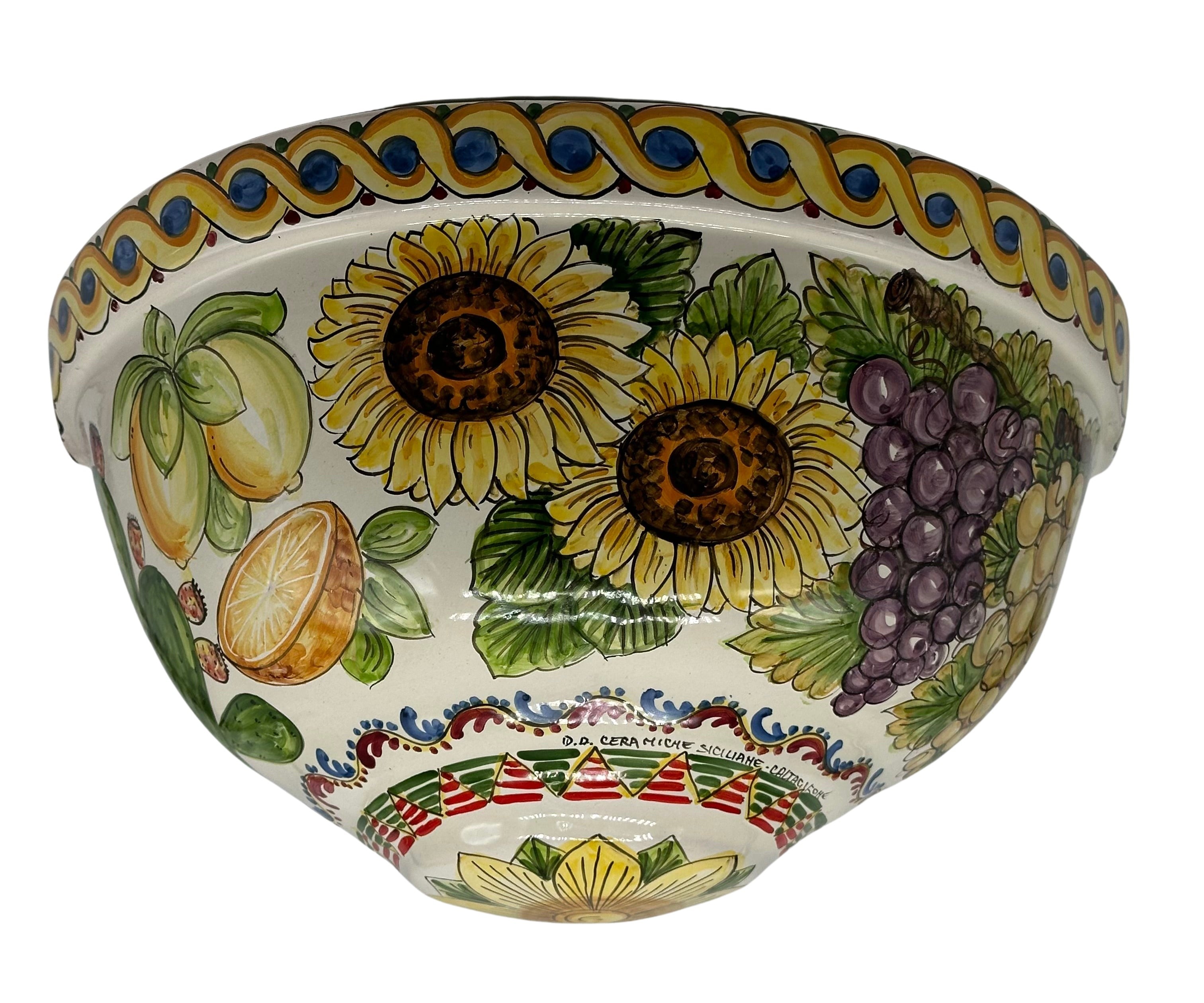 Gerla Fioriera da Muro cm H.32 L.20 Ceramica Caltagirone decorata a mano V.1 - MADE IN SICILY