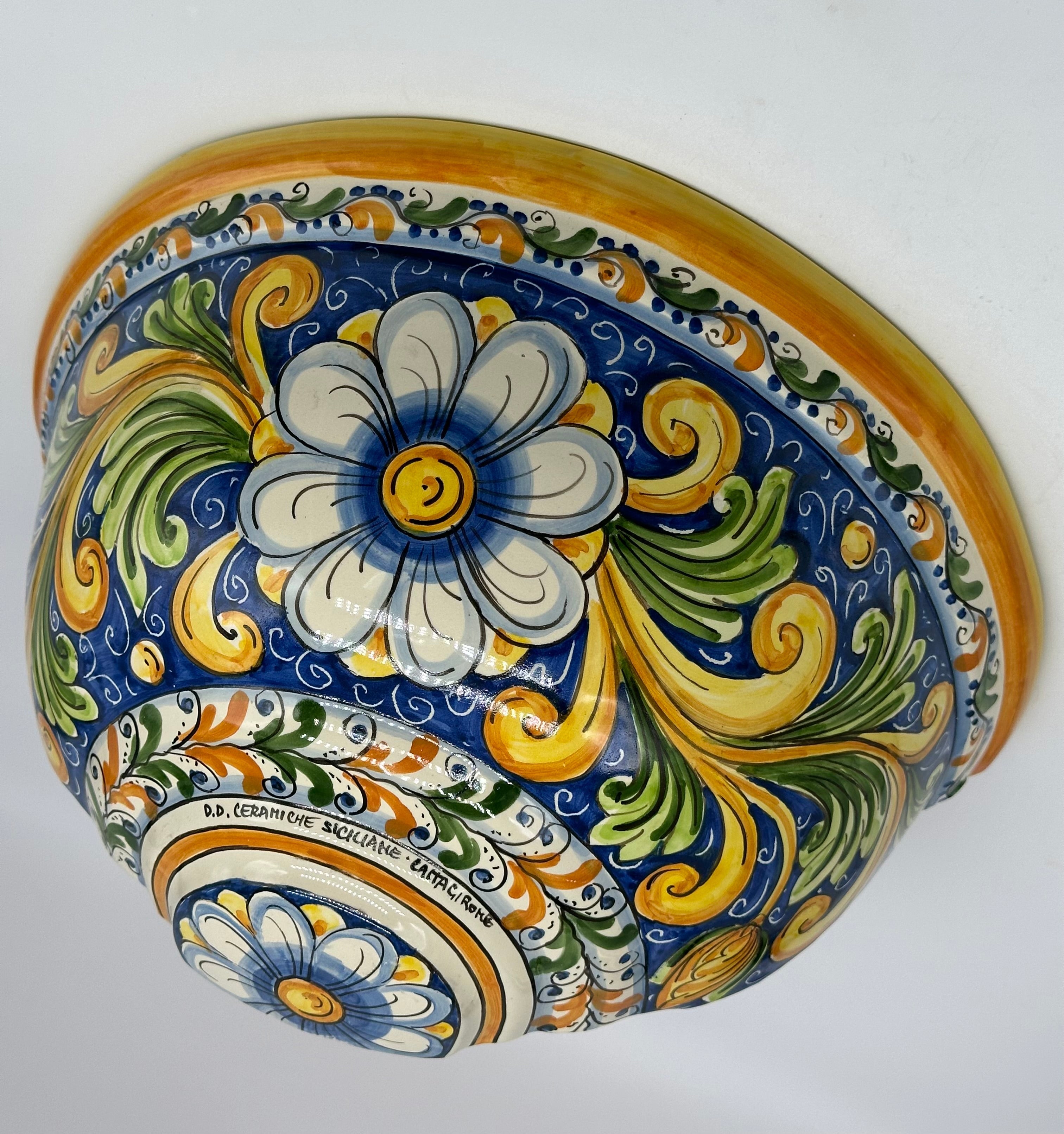 Gerla Fioriera da Muro cm H.32 L.20 Ceramica Caltagirone decorata a mano V.2 - MADE IN SICILY