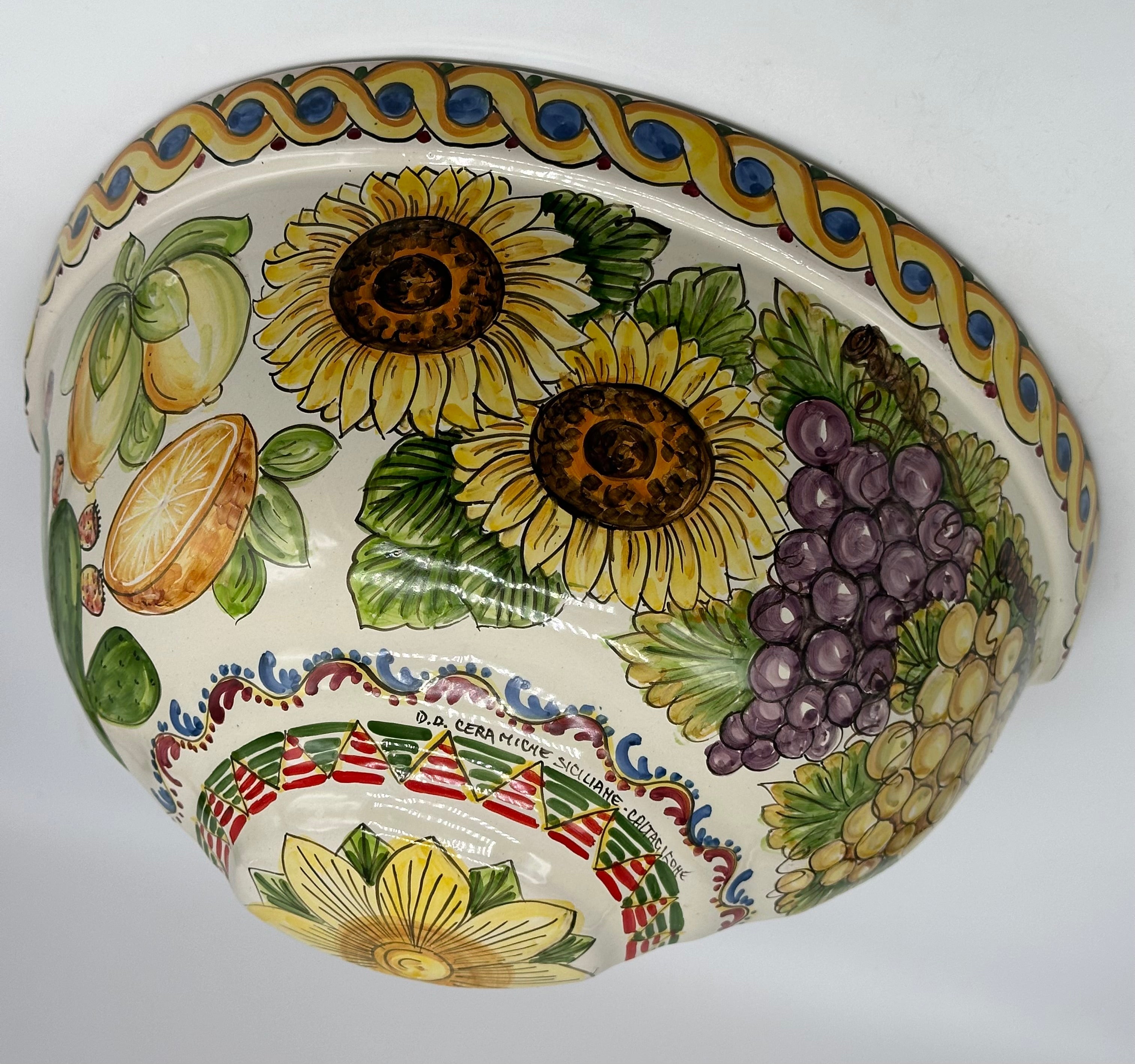 Gerla Fioriera da Muro cm H.32 L.20 Ceramica Caltagirone decorata a mano V.1 - MADE IN SICILY