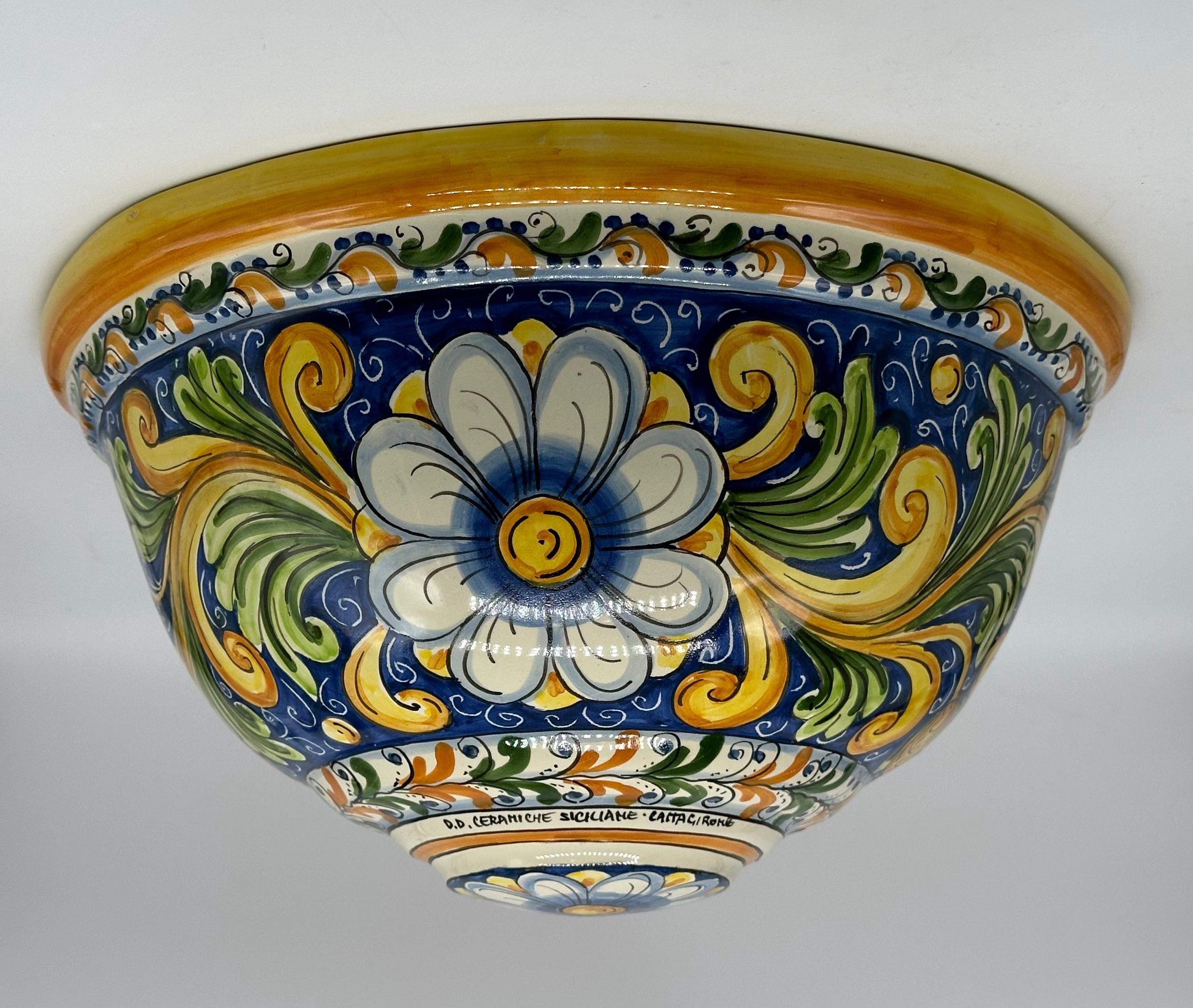 Gerla Fioriera da Muro cm H.32 L.20 Ceramica Caltagirone decorata a mano V.2