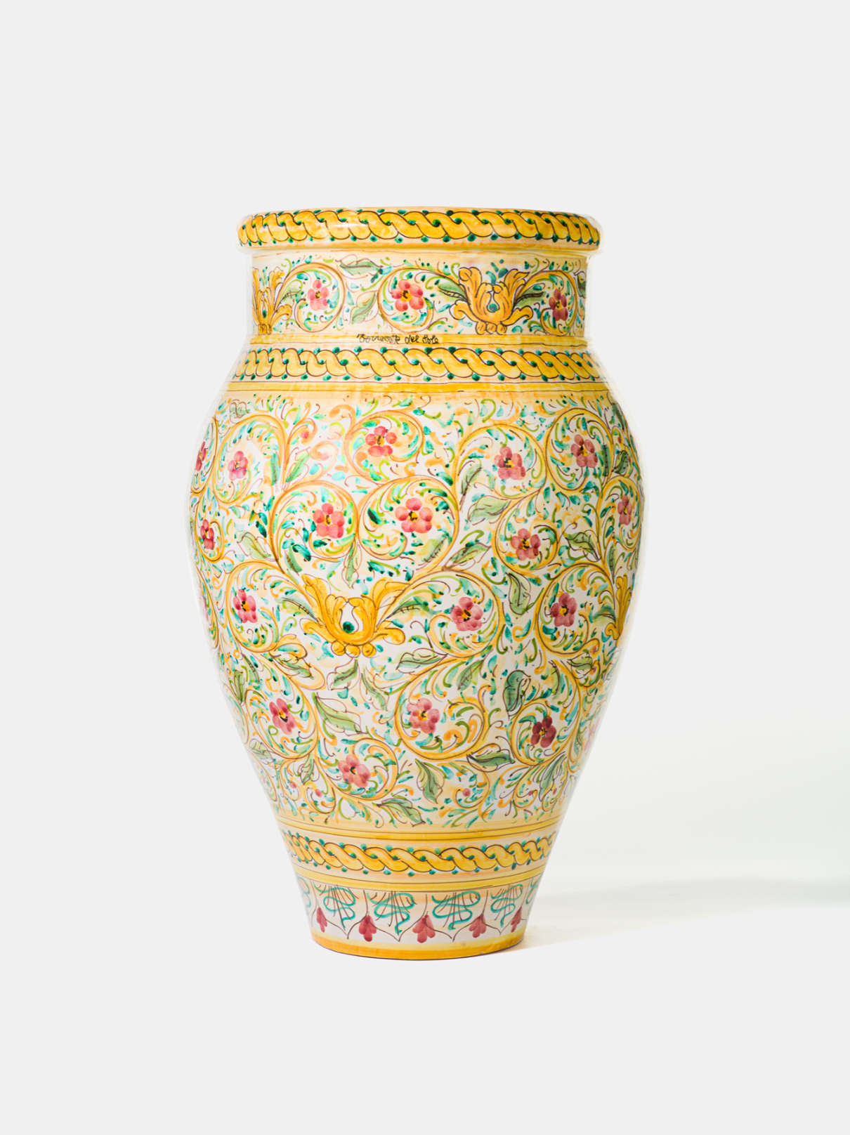 Giara 68cm Ceramica Caltagirone Artigianale TDS Decoro Floreale Verde - VASO