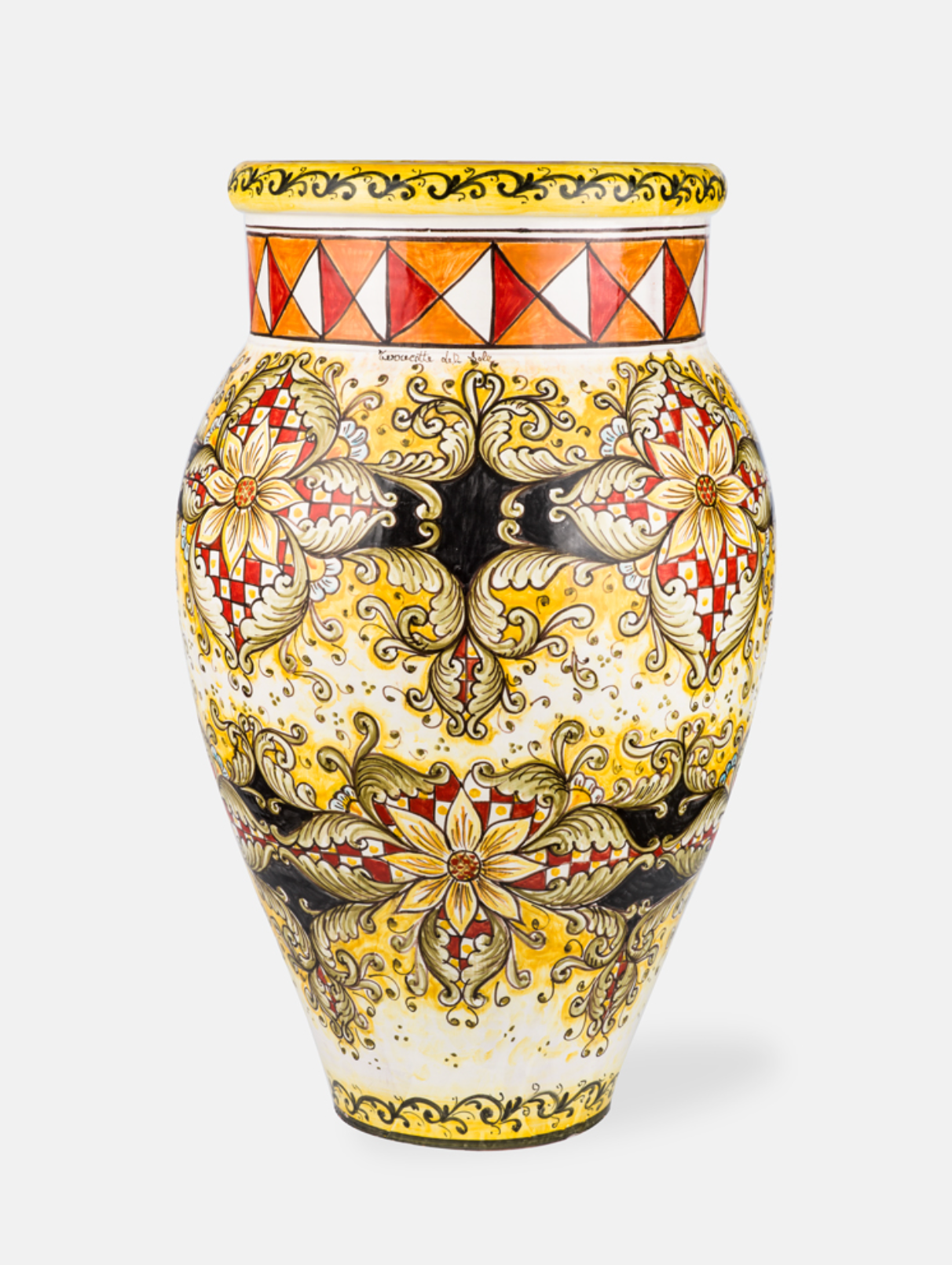 Giara Decorata 75cm Ceramica Caltagirone Artigianale VARI DECORI - Rosso Nero - VASO