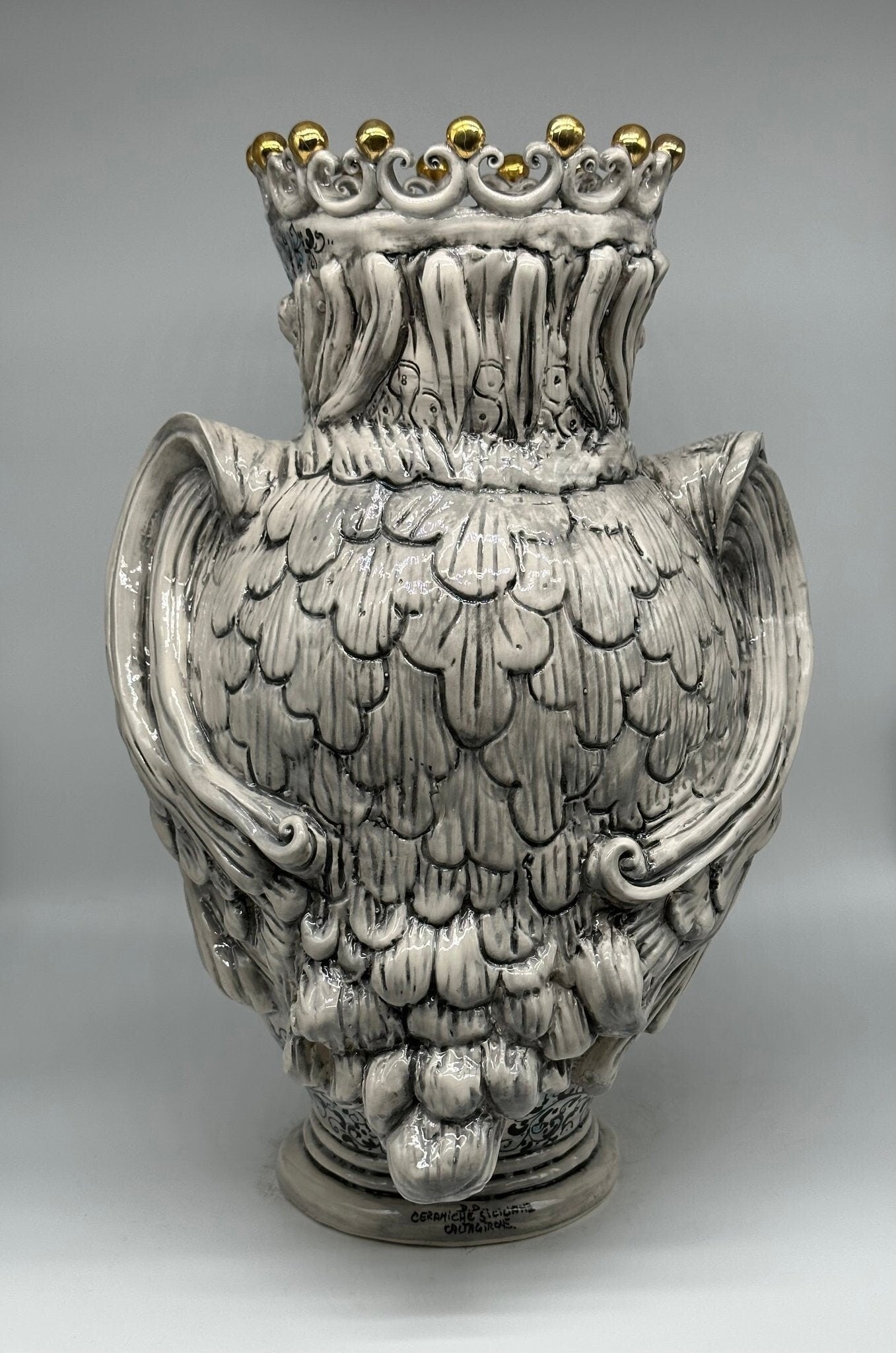 Gufo Portafortuna Ceramica Caltagirone cm H.46 L.30 Artigianale Decorato - DD CERAMICHE SICILIANE